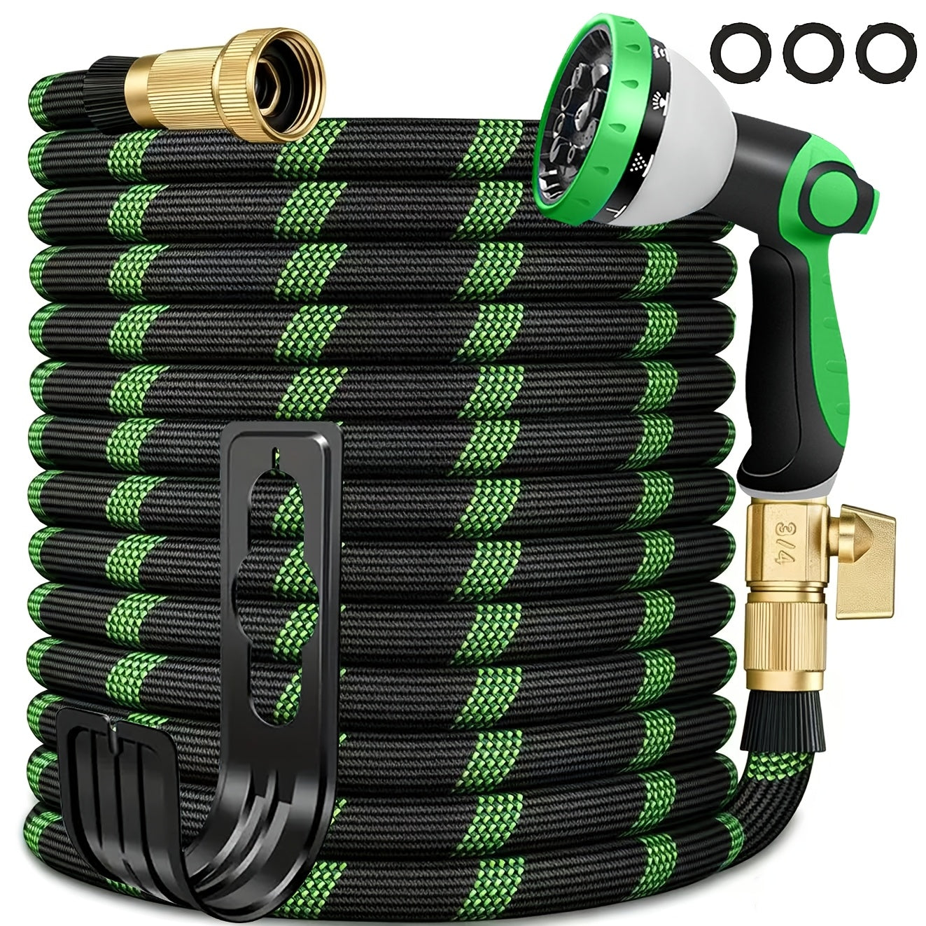 Garden Hose with 10-Function High Pressure Spray Nozzle - Lightweight Non-Expandable Water Hose for Lawn, Yard, Car Wash & Outdoor Cleaning, 10ft to 150ft with Kit Options