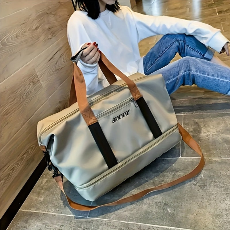 Dry Wet Separation Travel Bag for Women – Large Capacity Herringbone Gym Yoga Fitness Bag, Overnight Weekend Tote Handbag for Leisure Outdoor Travel & Sports