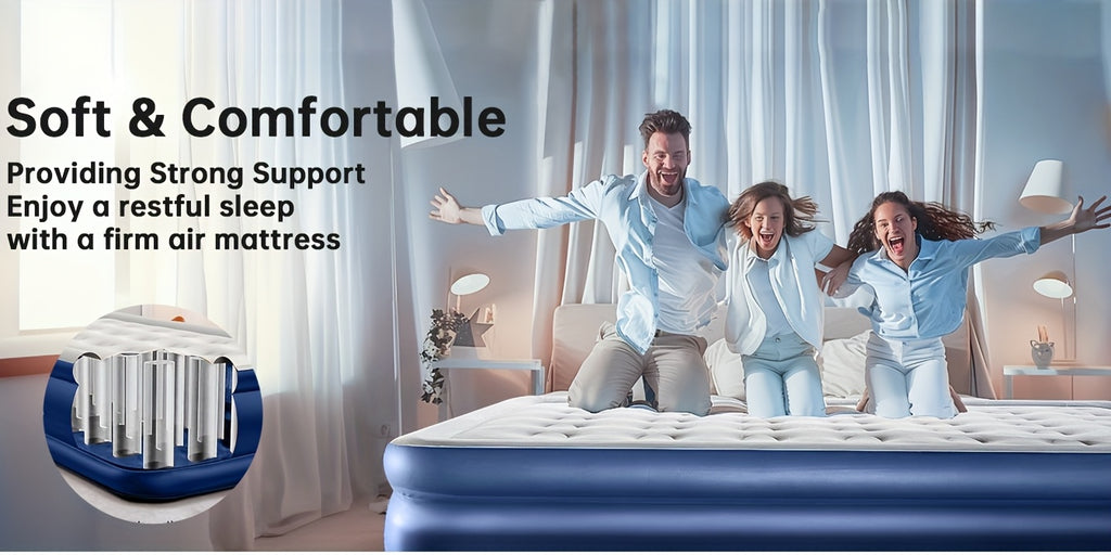 Queen Air Mattress 18 Inch Thick Inflatable Airbed with Built-in Pump – Plush Velvety Top Non-Slip Bottom for Camping, Guest Room, Indoor & Outdoor Use