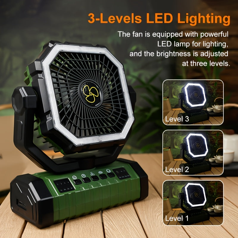 20000mAh Portable Camping Fan with LED Light USB Rechargeable – Battery Powered Tent Fan for Outdoor Hiking Fishing Travel