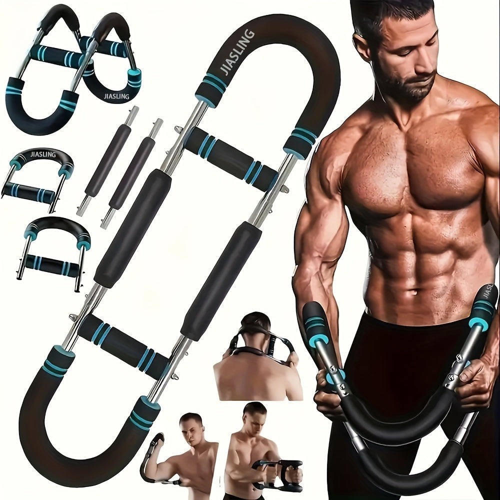 Arm Strength Trainer U-Shape 60-100LBS, Multi-Function Adjustable Forearm Chest Triceps Exerciser with 2-Level Spring Resistance Bands, Portable Home Gym Equipment with Comfortable Grip & Detachable Design