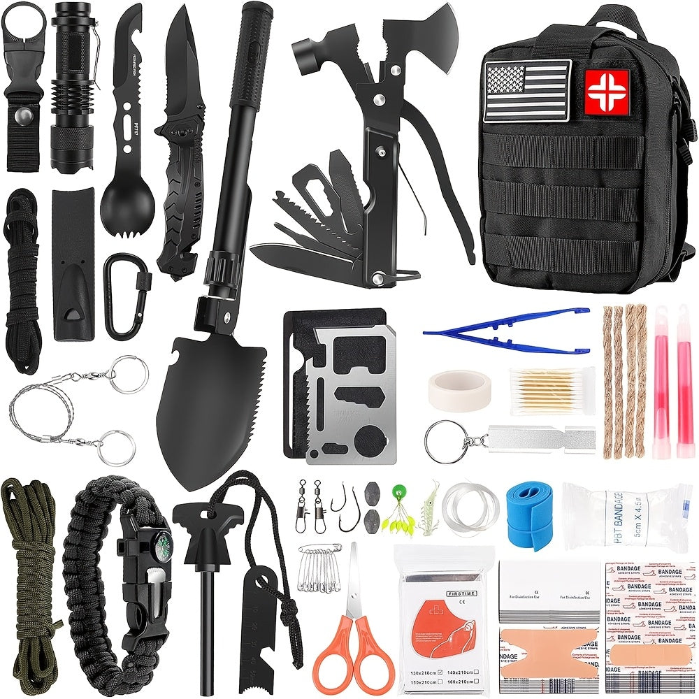 258-Piece First Aid Kit Survival Gear with EVA Hard Case – Car, Family, Travel, Camping, Hiking, Sports, Office & Boat Emergency Kit, Tactical Backpack Ready