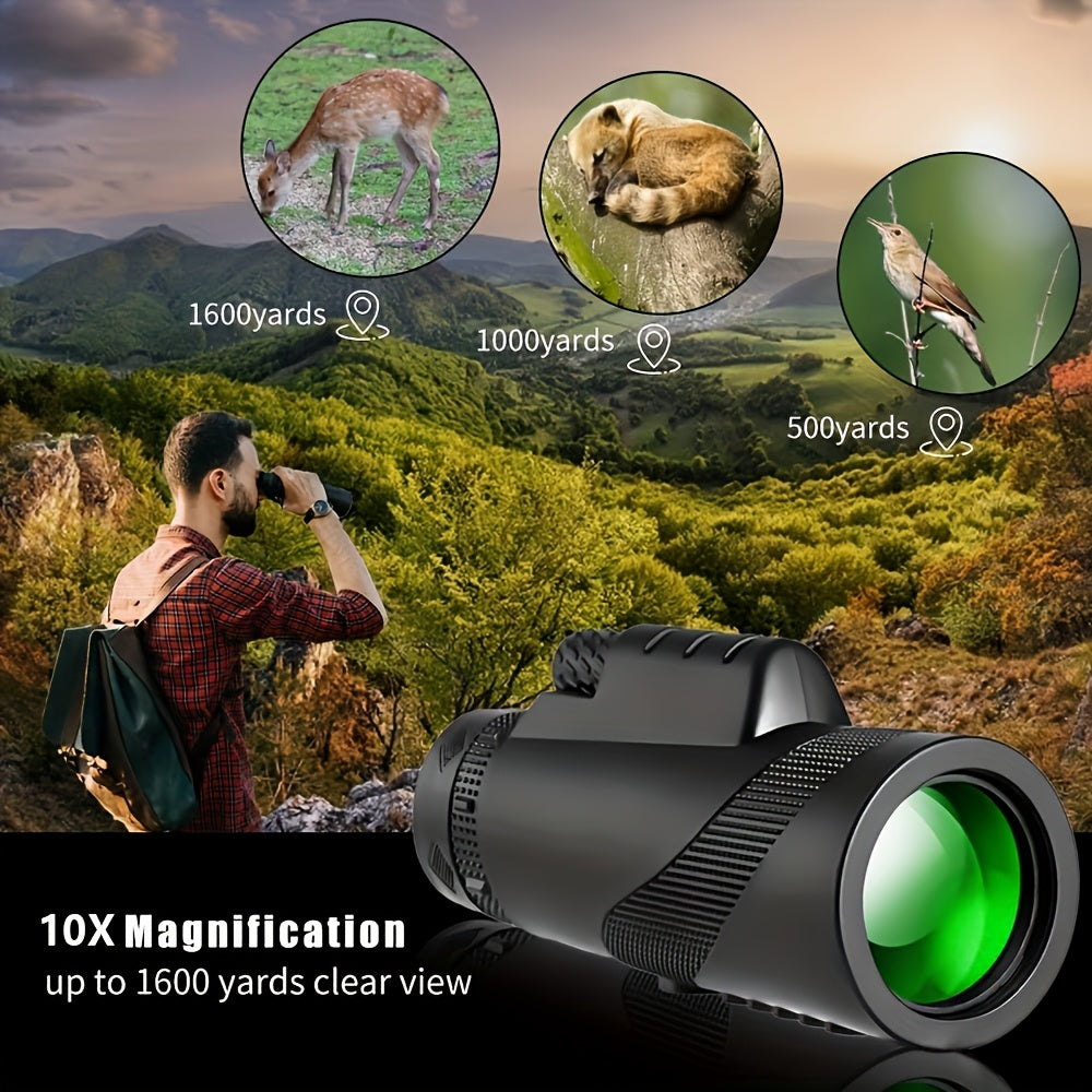 10x42 Monocular Telescope with Phone Adapter & Tripod HD FMC Lens Compact Portable Scope for Bird Watching Wildlife Hiking Camping Concerts Sports