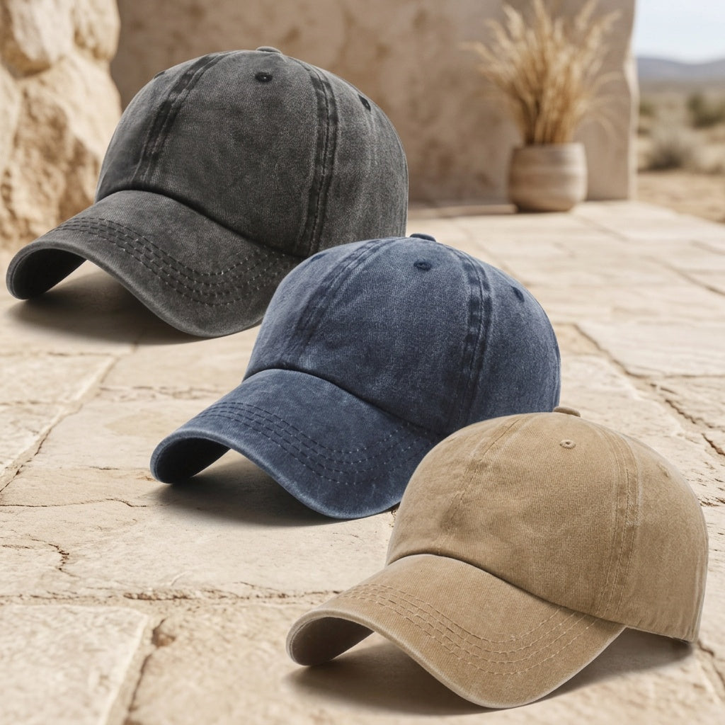 Dad Hat 3-Pack Retro Washed Baseball Cap – Adjustable Buckle Unisex Casual Sports Hat for Men & Women, Neutral Colors, One Size Fits Most