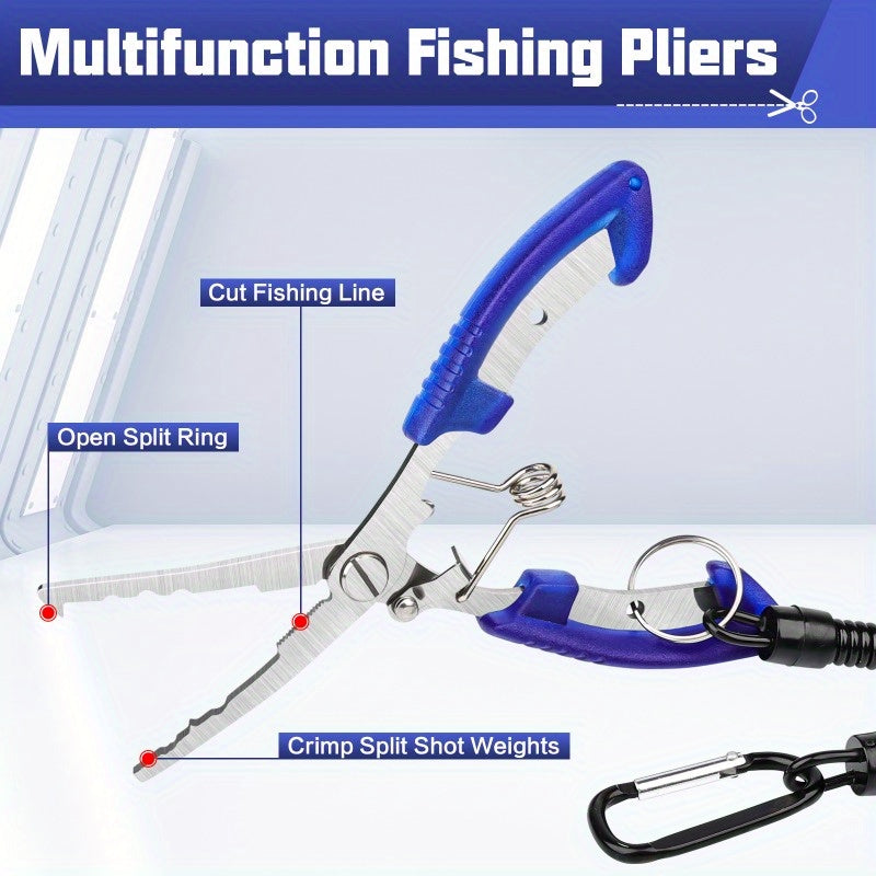 Fishing Tool Set 7pcs Stainless Steel Pliers Fish Lip Gripper Hook Remover Fish Scale Storage Bag Saltwater Resistant Ergonomic Fishing Gift for Men Anglers