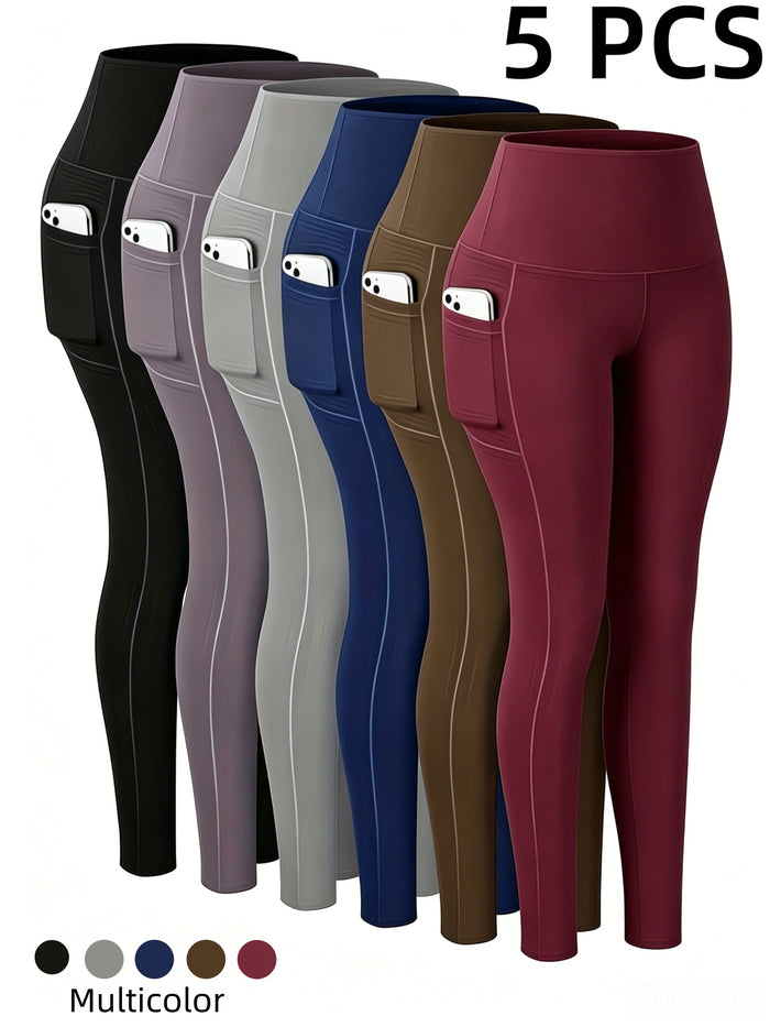 Tummy Control Leggings for Women 5 Pack – Hip Lifting Quick Dry High Stretch Breathable Yoga Gym Pilates Workout Pants XS-XL Mixed Colors