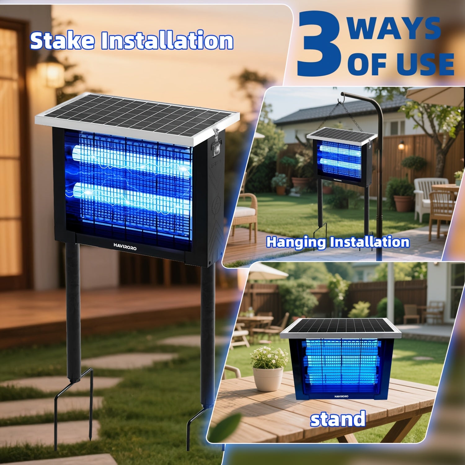 Solar Bug Zapper Outdoor - 2000 Sq Ft Coverage, Rechargeable Cordless Mosquito Zapper, Detachable Solar Panel, Fly Insect Killer for Patio, Garden, Backyard, RV Camping & Pond