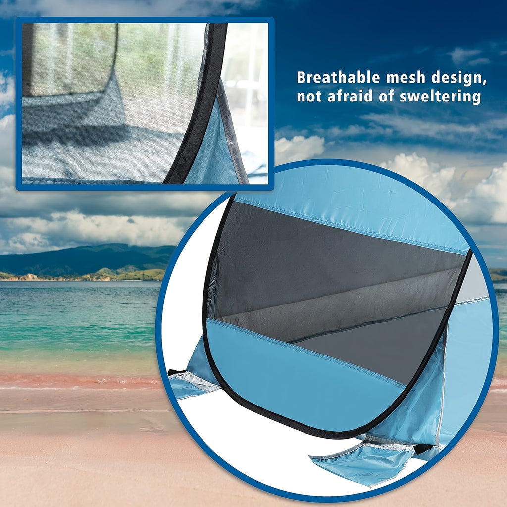 Pop-Up Beach Tent Sun Shade Shelter for 2-3 Person - Anti-UV Portable Camping Canopy with Carry Bag, Fast Setup, Fiberglass Frame, Beige, Blue and Green