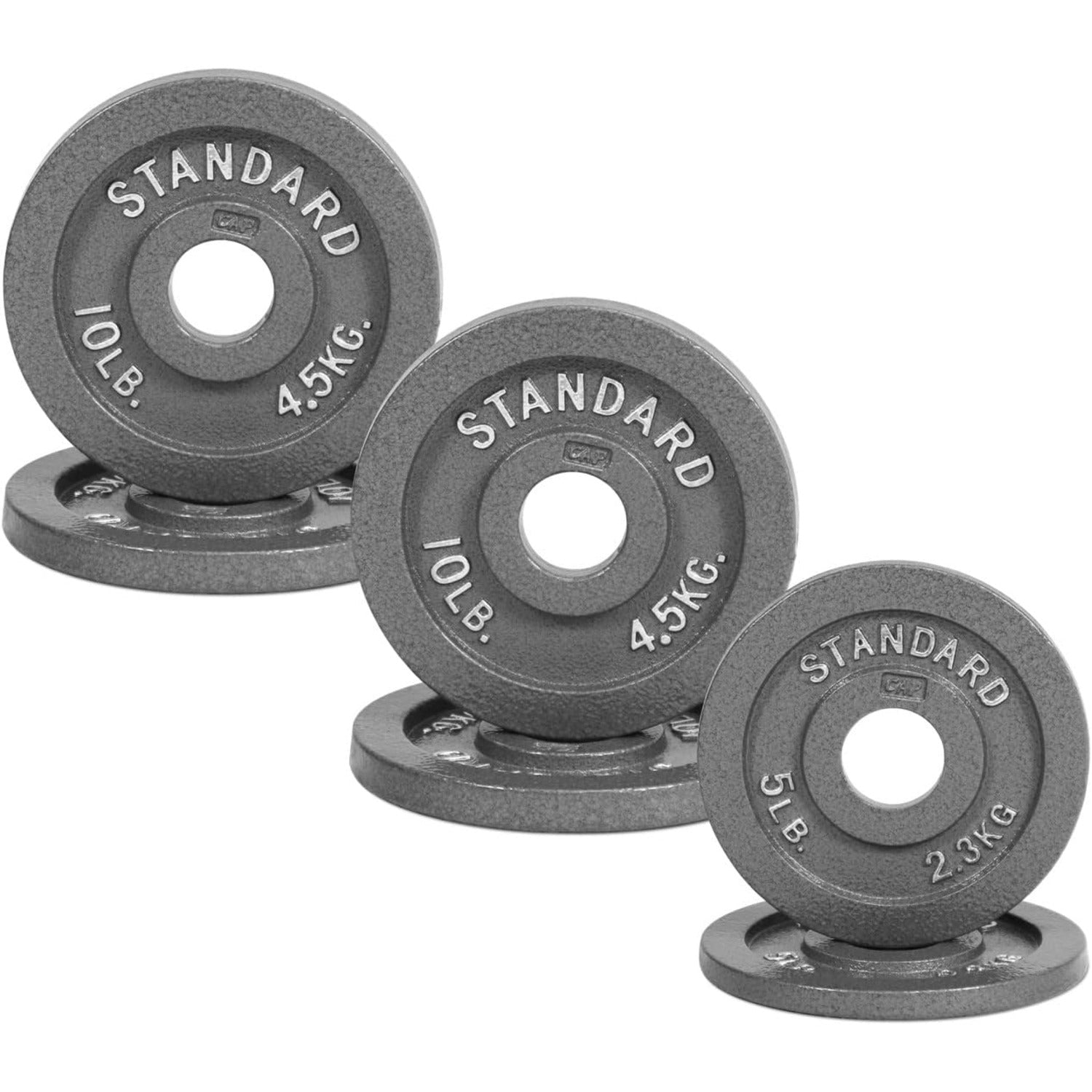 CAPHAUS 2-Inch Solid Cast Iron Weight Plates for Strength Training Weightlifting Bodybuilding Powerlifting - Grey Baked Enamel Barbell Plates 2.5LB 5LB 10LB 25LB 35LB 45LB 100LB Single & Sets