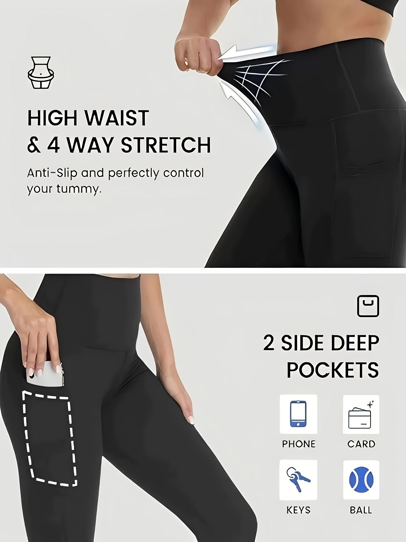 High Waisted Yoga Pants for Women with Pockets High Stretch Solid Color Athletic Leggings for Running Gym Workout Training XS-XXL