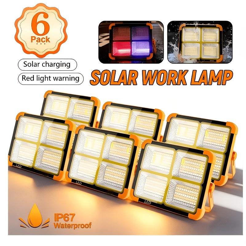 Solar LED Work Light 2000 Lumens Magnetic Hook Adjustable Brightness Solar USB Dual Charging Rechargeable Searchlight Spotlight for Camping Hiking Outdoor Garage Emergency