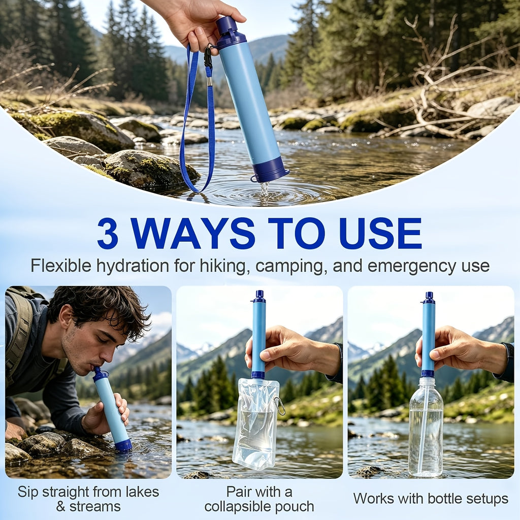 Survival Water Filter Straw 10000 Gallons Portable Personal Water Purifier for Camping Hiking Backpacking Emergency Filtration BPA Free