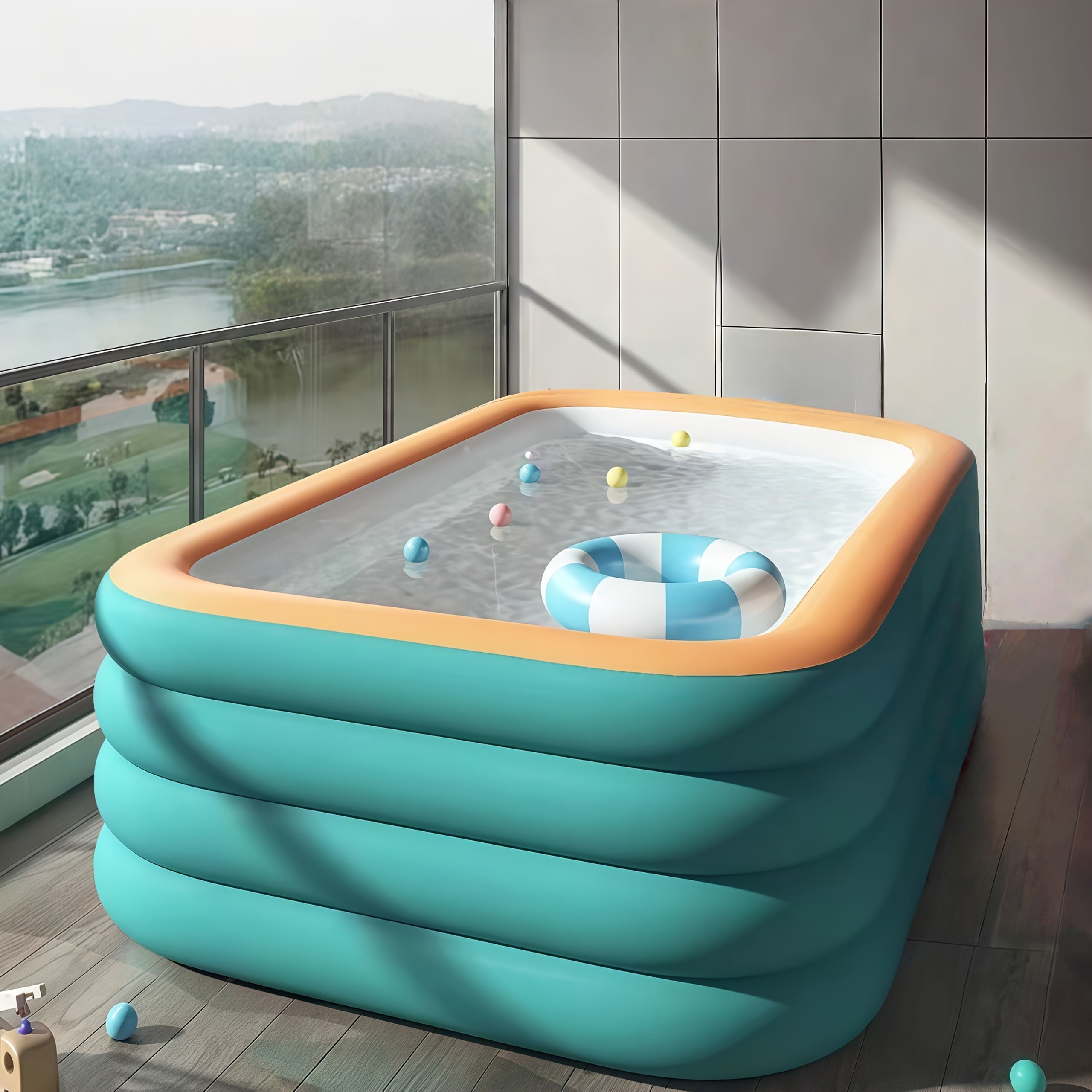Large Inflatable Family Pool for Adults – 3 & 4 Layer Durable Quick Setup Outdoor Swimming Pool Seats 4-9 People for Summer Parties Backyard Fun 82-120 Inch