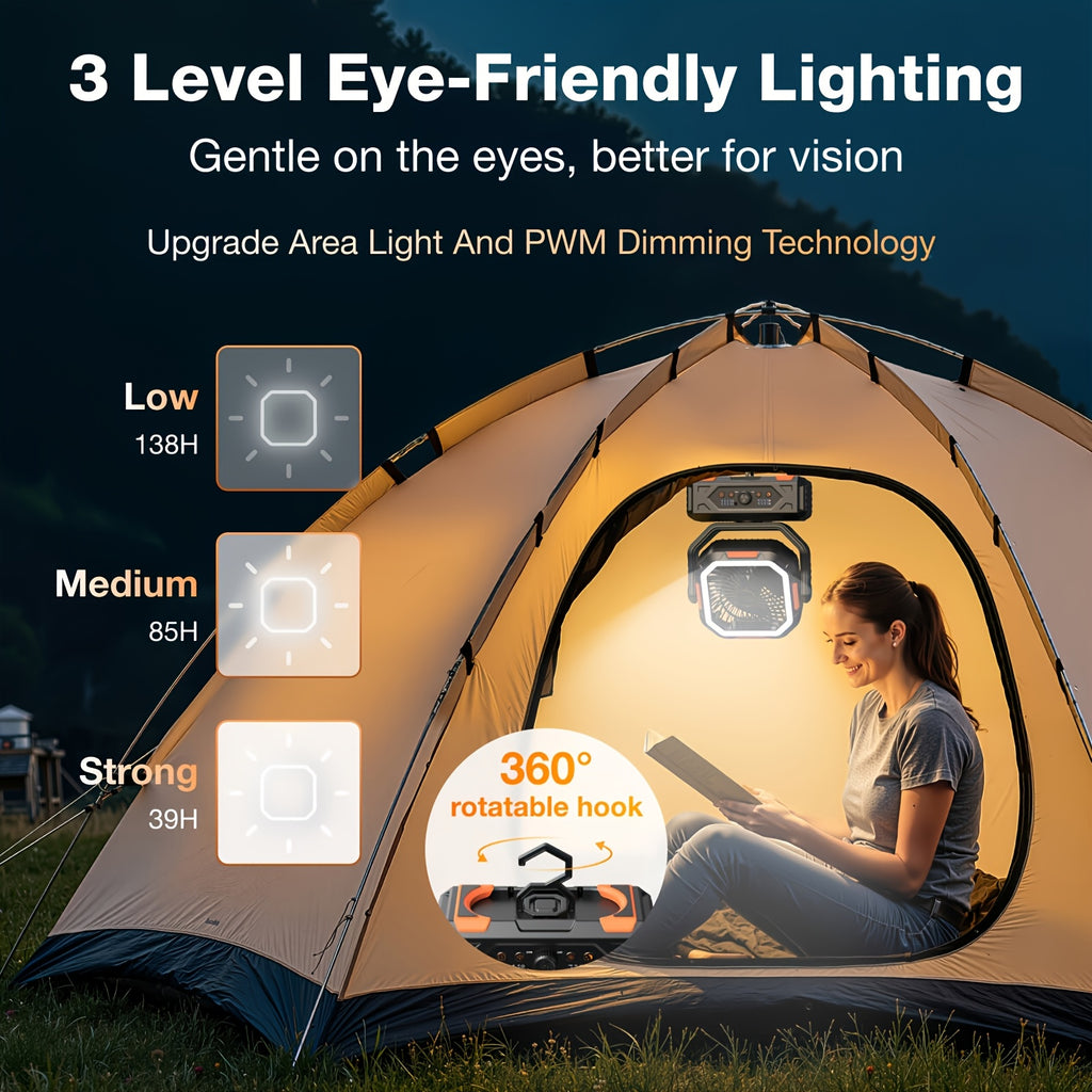 20000mAh Portable Camping Fan with Remote & Oscillation – 4-Speed Rechargeable Battery Fan with LED Lantern for Tent, Car, RV, Travel & Emergency Power Outage, 138-Hour Runtime