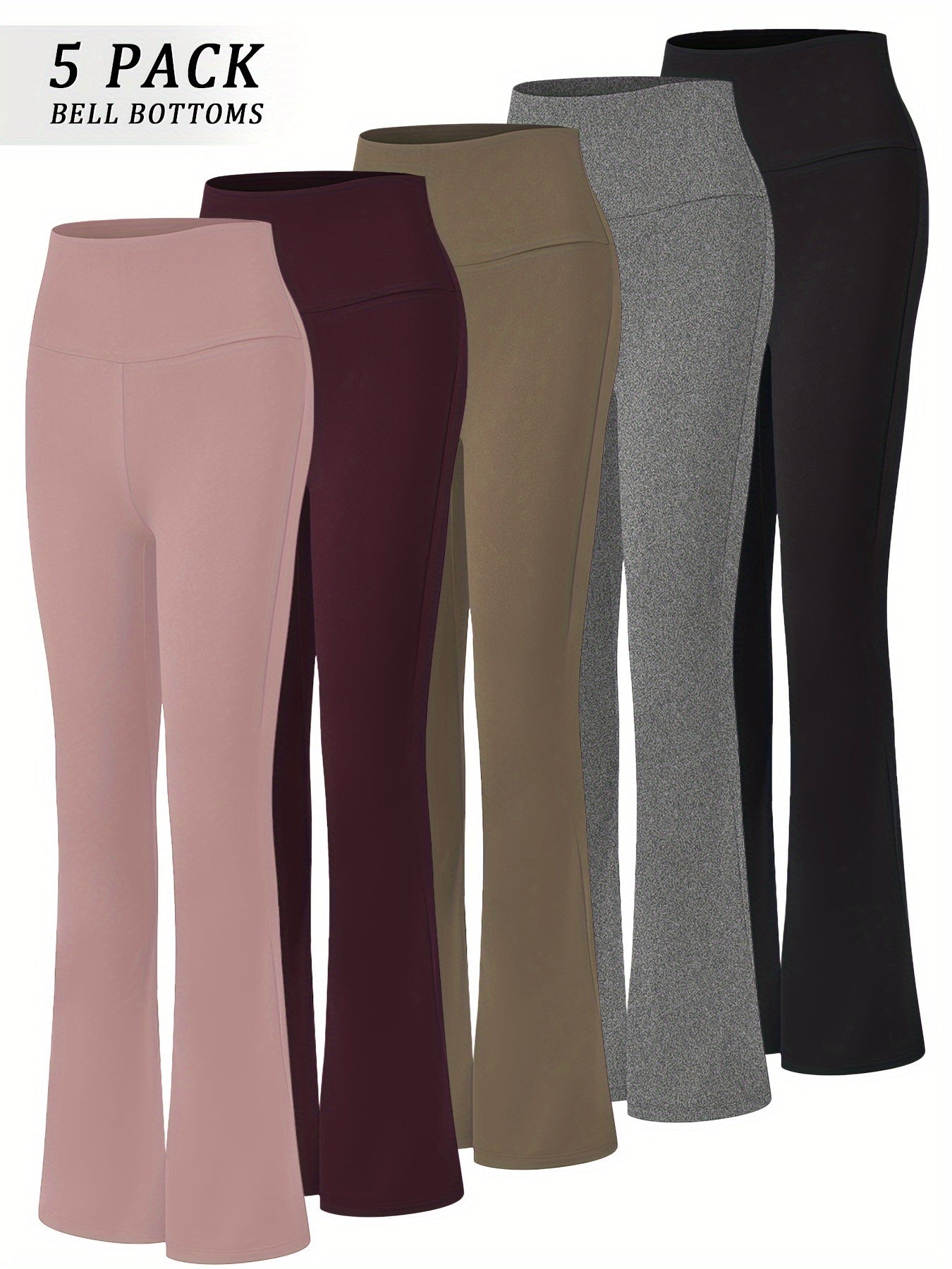 Women's High Waist Flare Yoga Pants 5-Pack Tummy Control Full Length Bell Bottom Leggings - Soft Bootcut Wide Leg Pants for Yoga Gym Dance - Polyester Elastane S M L XL XXL Mixed Colors