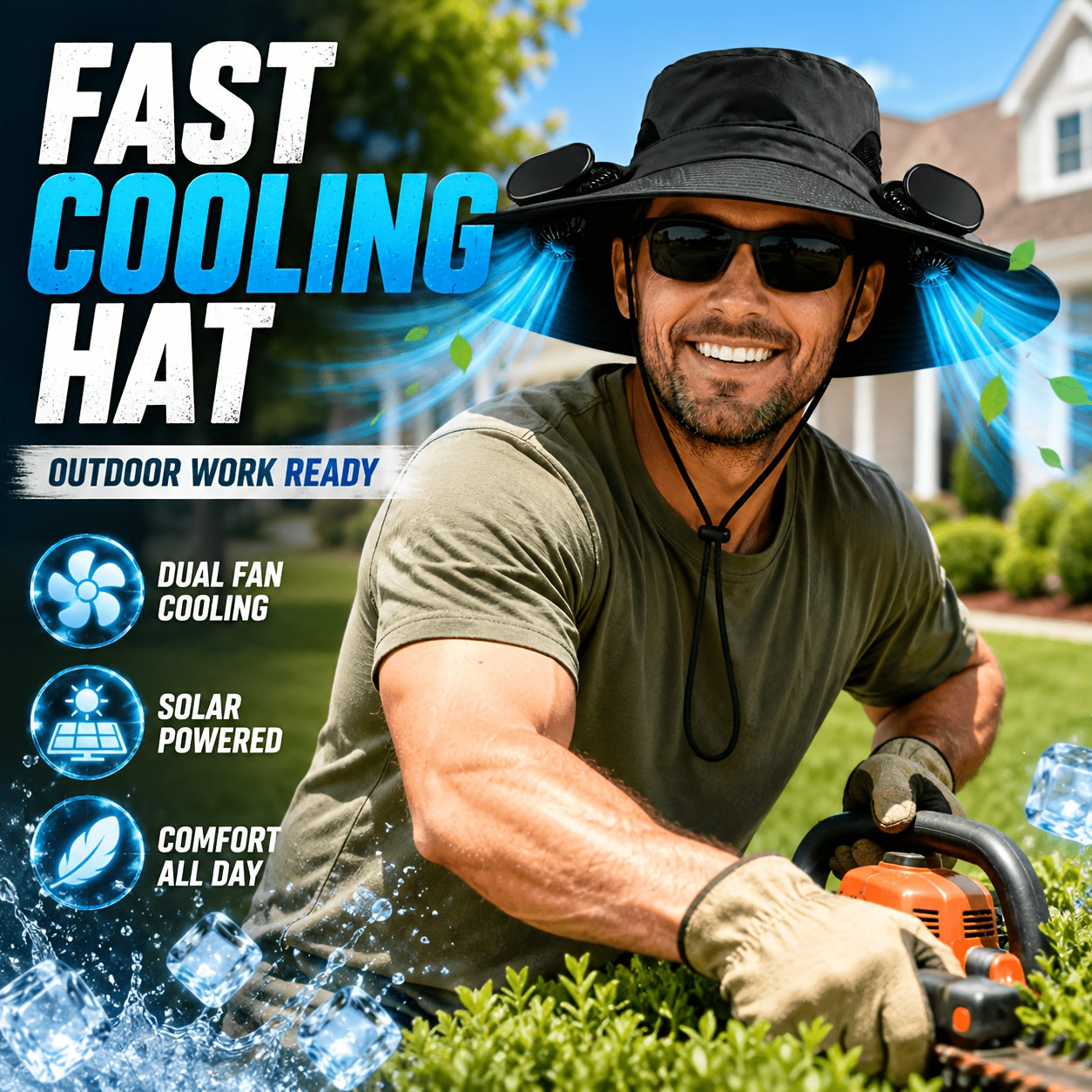 Solar Fan Hat with Built-In Cooling Fans – Breathable Wide Brim Sun Hat for Men & Women, Adjustable Speed for Hiking, Fishing, Gardening & Outdoor Summer Activities
