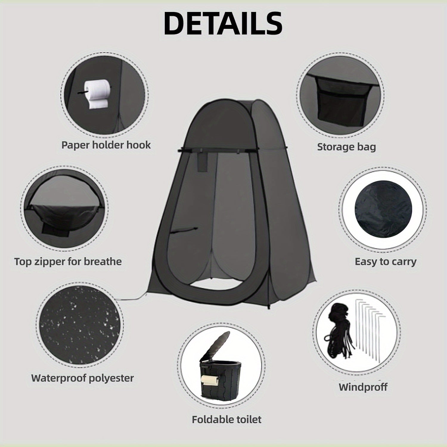 Portable Camping Toilet with Privacy Tent Pop Up Potty Shelter 12 Toilet Bags for Adults Outdoor Camping Travel Changing Shower
