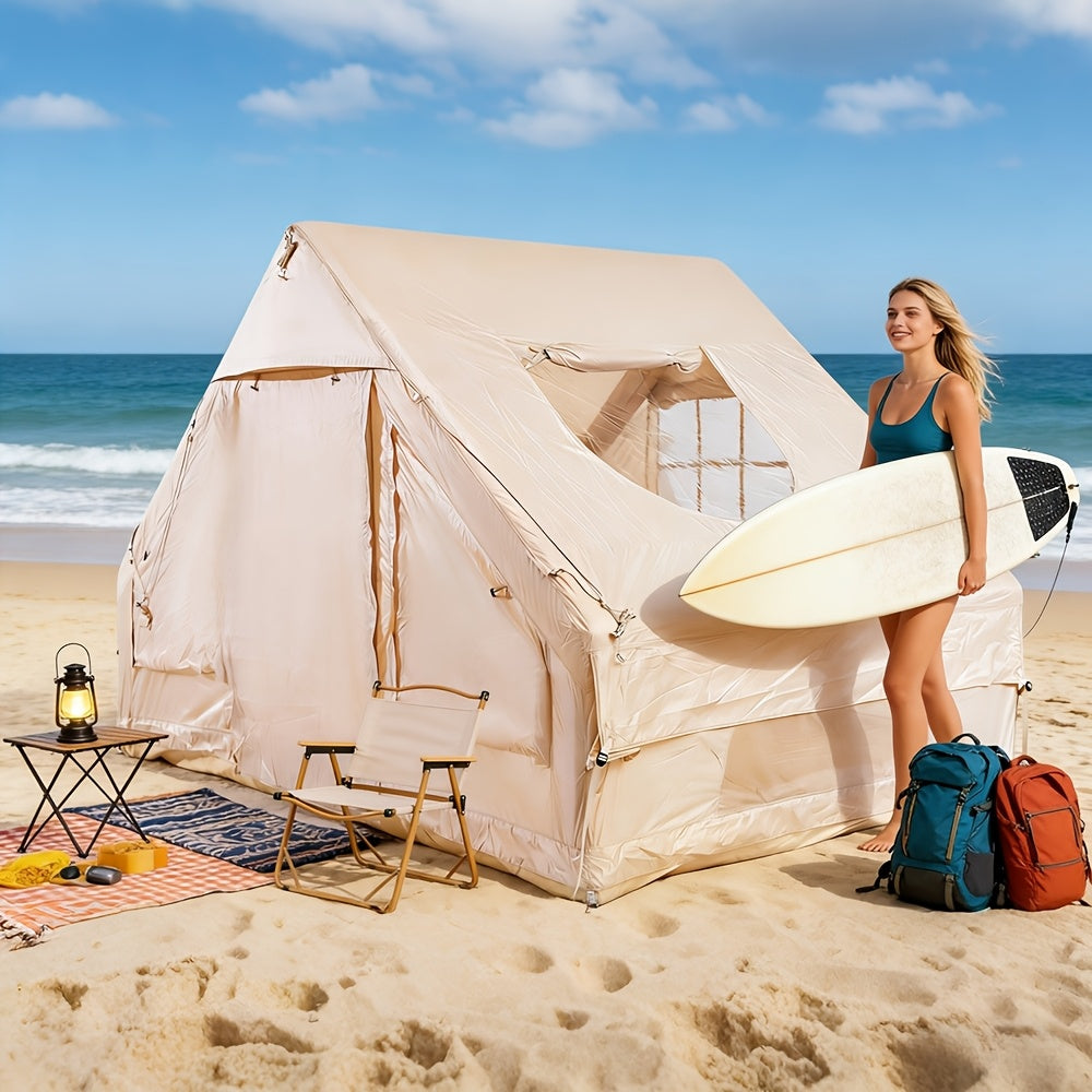Inflatable Glamping Tent for 4-6 Person – 4-Season Large Luxury Air Tent with Optional Skylight & Stove Jack, Manual Pump Included, Windproof Family Camping Shelter (6.3-12 sqm)