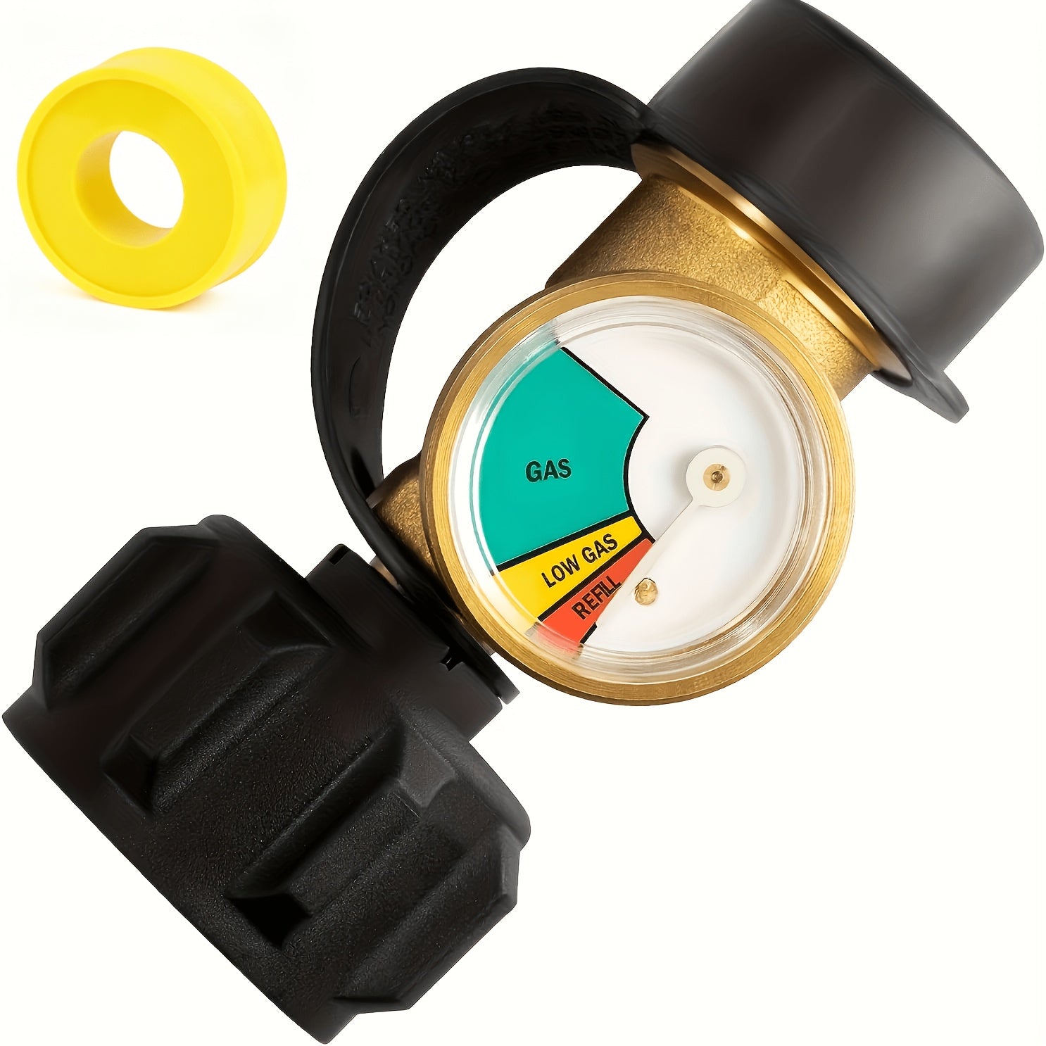 Propane Tank Gauge Level Indicator & Leak Detector – QCC1 Type 1, Fits 5-40LB Tanks, Color-Coded Dial for BBQ Grill, RV, Camper, Fire Pit & Camping Stove