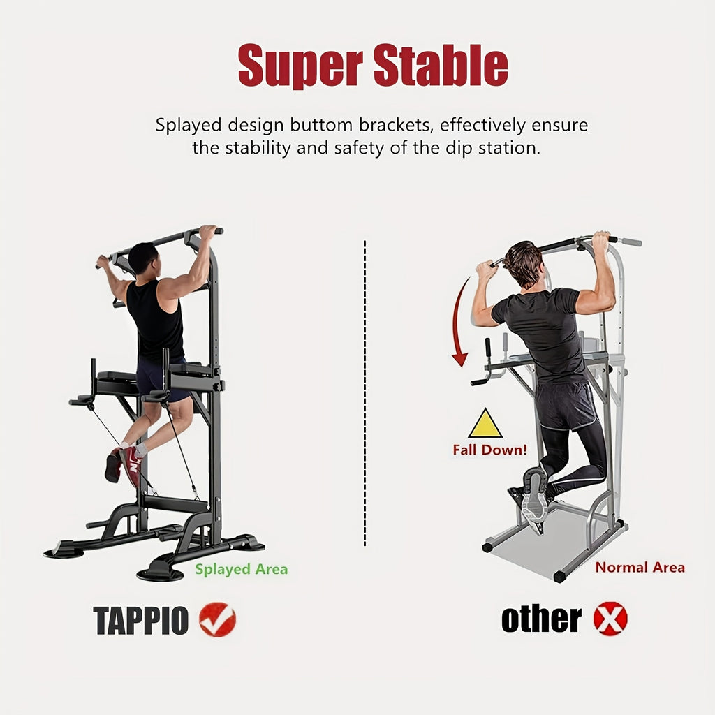 Power Tower Pull Up Bar Stand Adjustable Height 50-90 Inch 330LBS Multi-Function Dip Station Home Gym Strength Training Equipment for Pull Ups Push Ups Dips Knee Raise Men Women