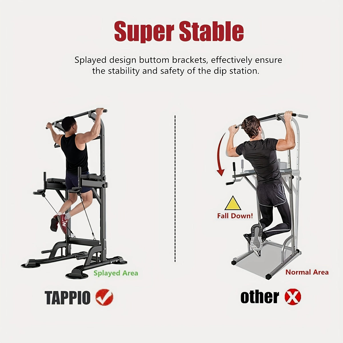 Power Tower Pull Up Bar Stand Adjustable Height 50-90 Inch 330LBS Multi-Function Dip Station Home Gym Strength Training Equipment for Pull Ups Push Ups Dips Knee Raise Men Women