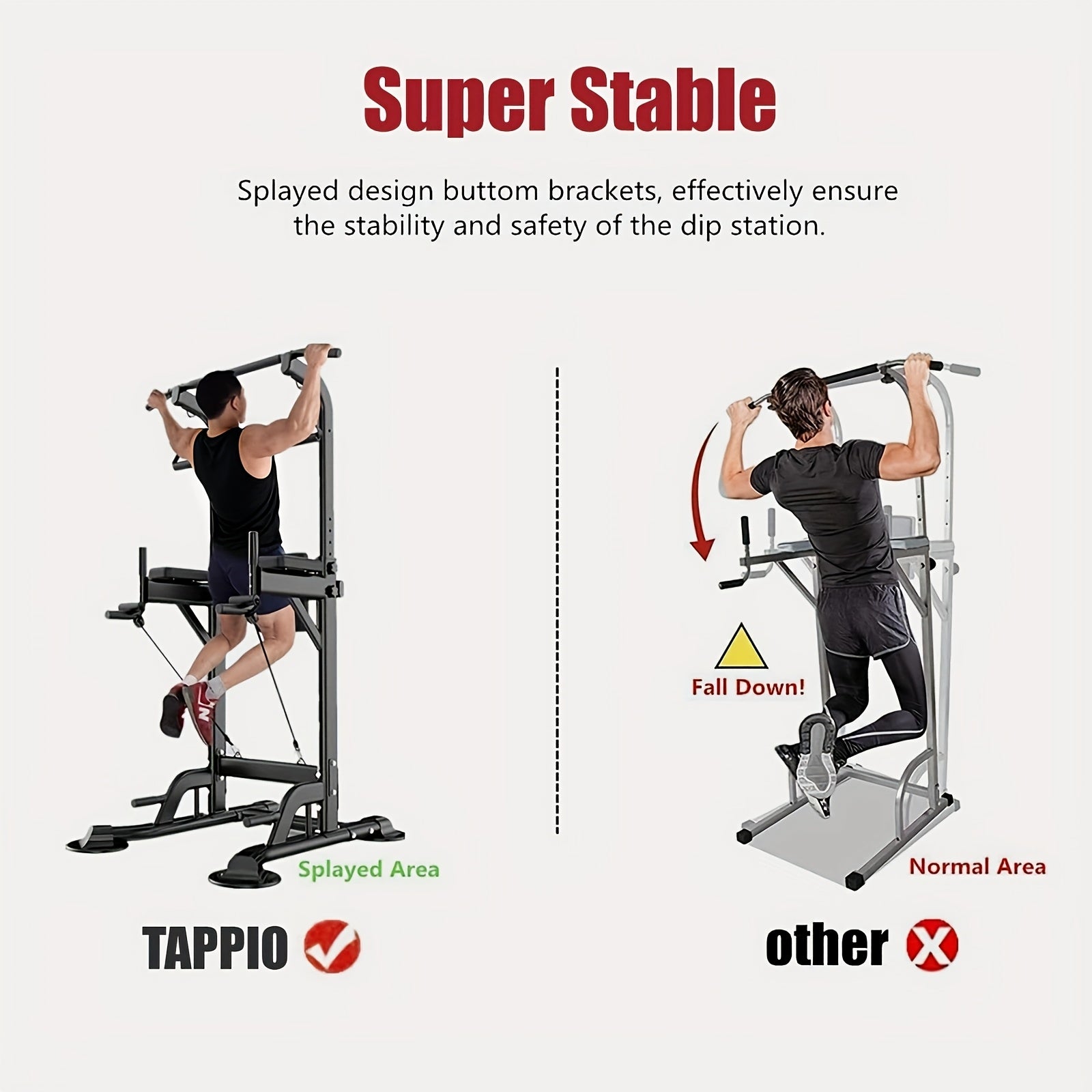 Power Tower Pull Up Bar Stand Adjustable Height 50-90 Inch 330LBS Multi-Function Dip Station Home Gym Strength Training Equipment for Pull Ups Push Ups Dips Knee Raise Men Women