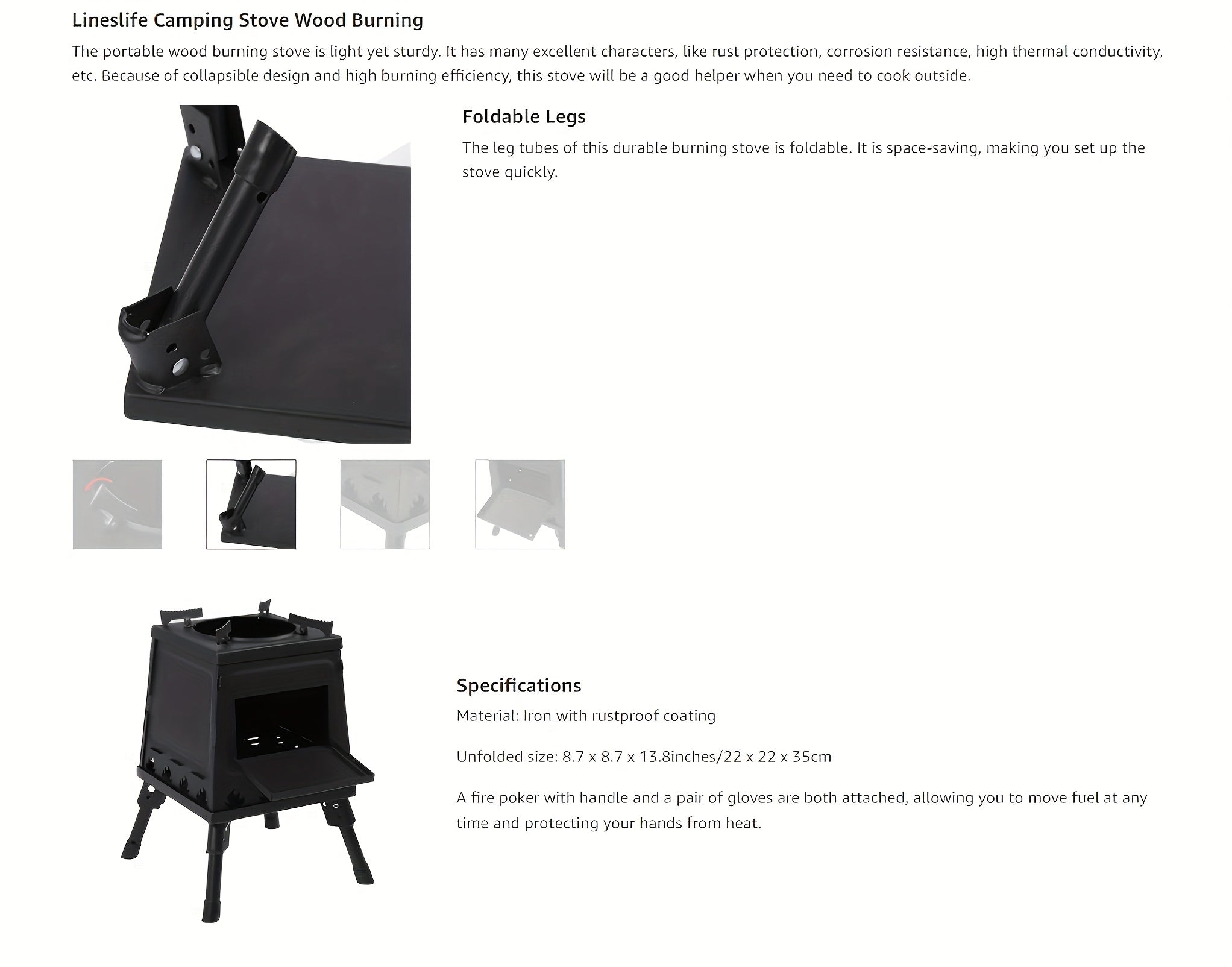 Portable Wood Burning Camp Stove – Heavy-Duty Iron Campfire Stove with Sturdy Legs & Air Vents for Hiking, Backpacking, BBQ, Picnic & Travel, No Electricity Needed