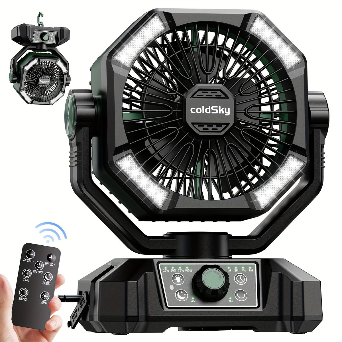 Battery Powered Camping Fan 20000mAh Dual Motor with LED Lantern, 8 Speeds, Remote & Hanging Hook – Tent Fan for Outdoor, RV, Power Outage