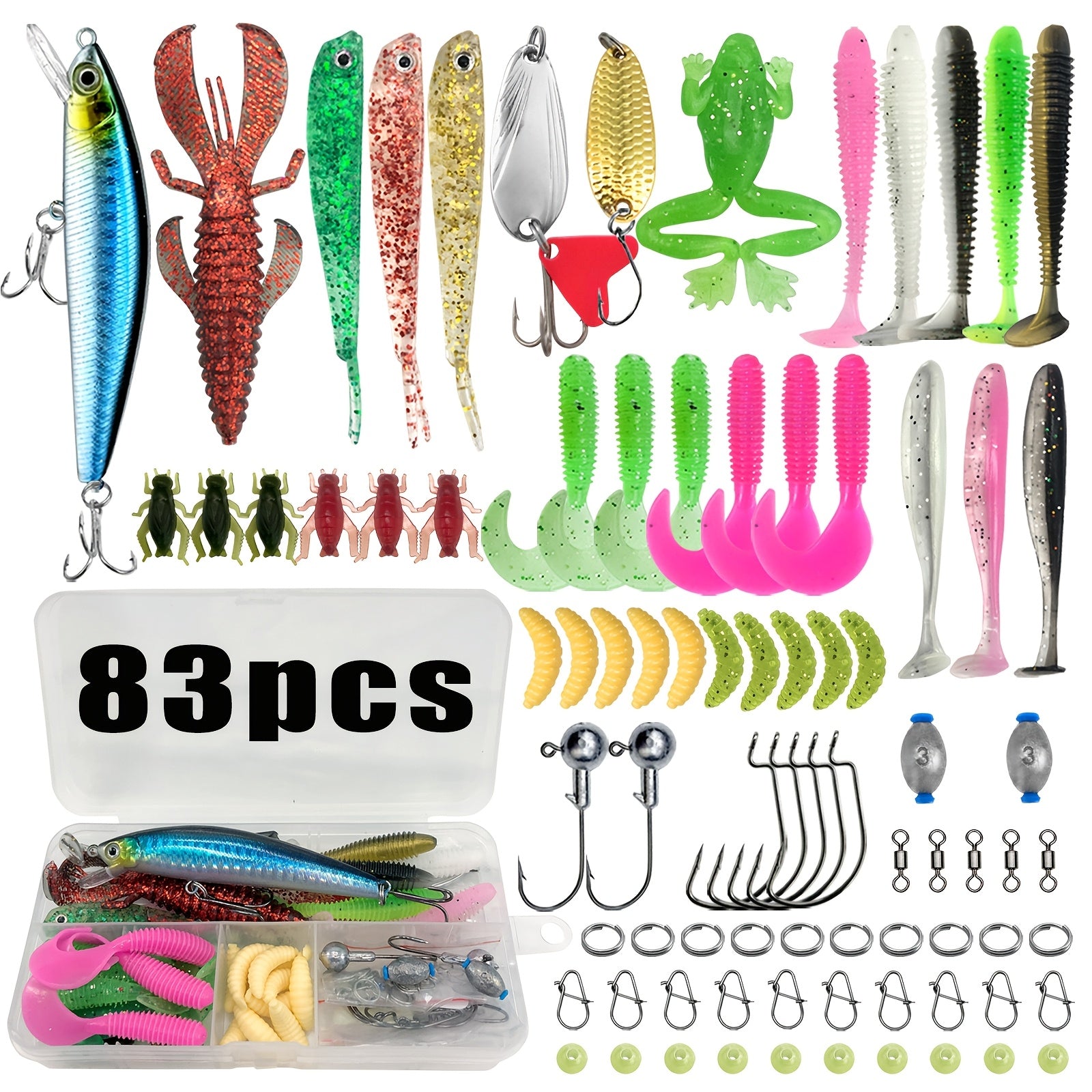Fishing Tackle Set Complete Kit 83–409 Pcs with Spinnerbaits Crankbaits Jig Heads Sinkers & Hooks – Freshwater Fishing Lure Assortment with Carry Case – Ultimate Starter Kit for Bass Trout Fishing