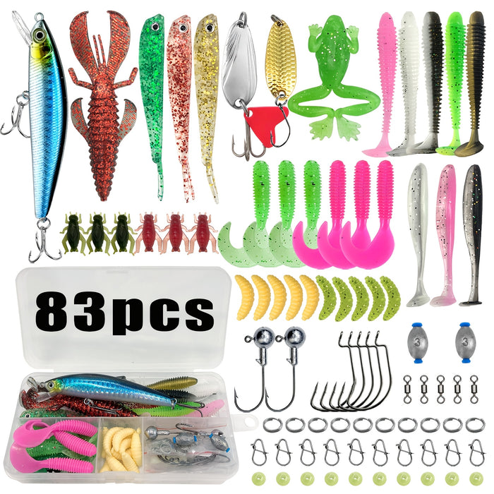Fishing Tackle Set Complete Kit 83–409 Pcs with Spinnerbaits Crankbaits Jig Heads Sinkers & Hooks – Freshwater Fishing Lure Assortment with Carry Case – Ultimate Starter Kit for Bass Trout Fishing