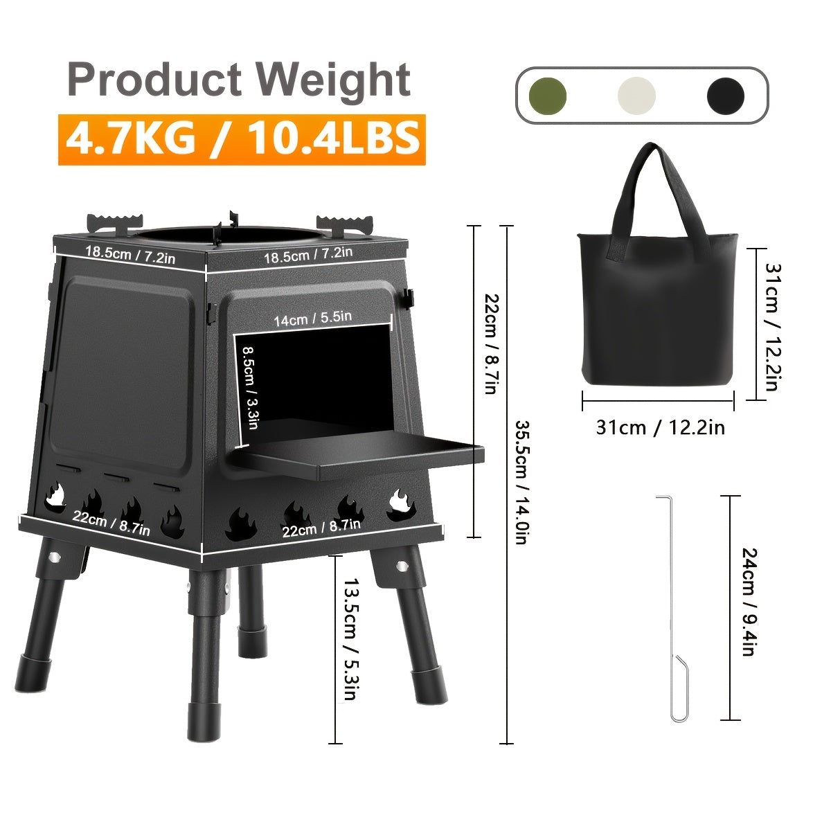 Wood Burning Camp Stove – Portable Cast Iron Outdoor Cooking Stove & Heater for Camping, Hiking, BBQ, Picnic, Off-Grid & Emergency Preparedness