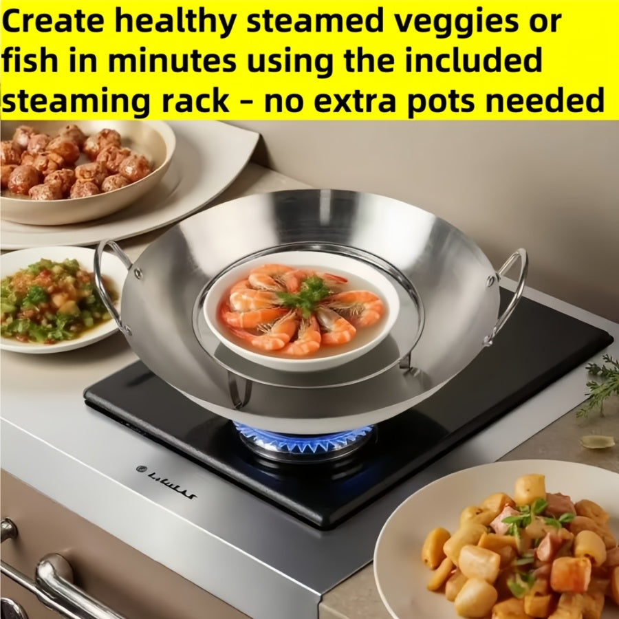 Stainless Steel Stir Fry Skillet Non-Stick Frying Pan Open Fire Cookware for Camping Outdoor Home Kitchen Restaurant 4 Sizes 26cm 30cm 36cm 38cm