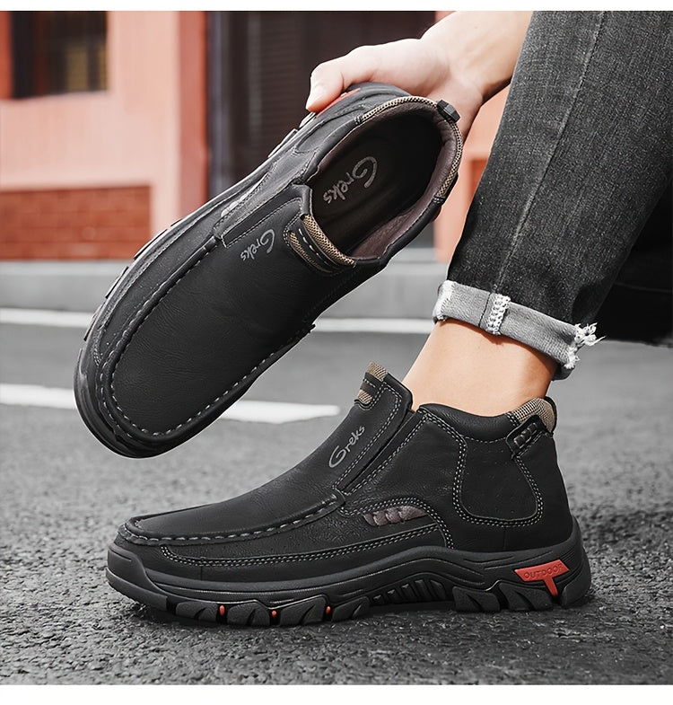 Men’s Slip-On Ankle Boots – Hand-Stitched Moccasin Chukka Non-Slip Outdoor Hiking & Driving Loafers | Black, Khaki, Brown | US 3.5–12.5
