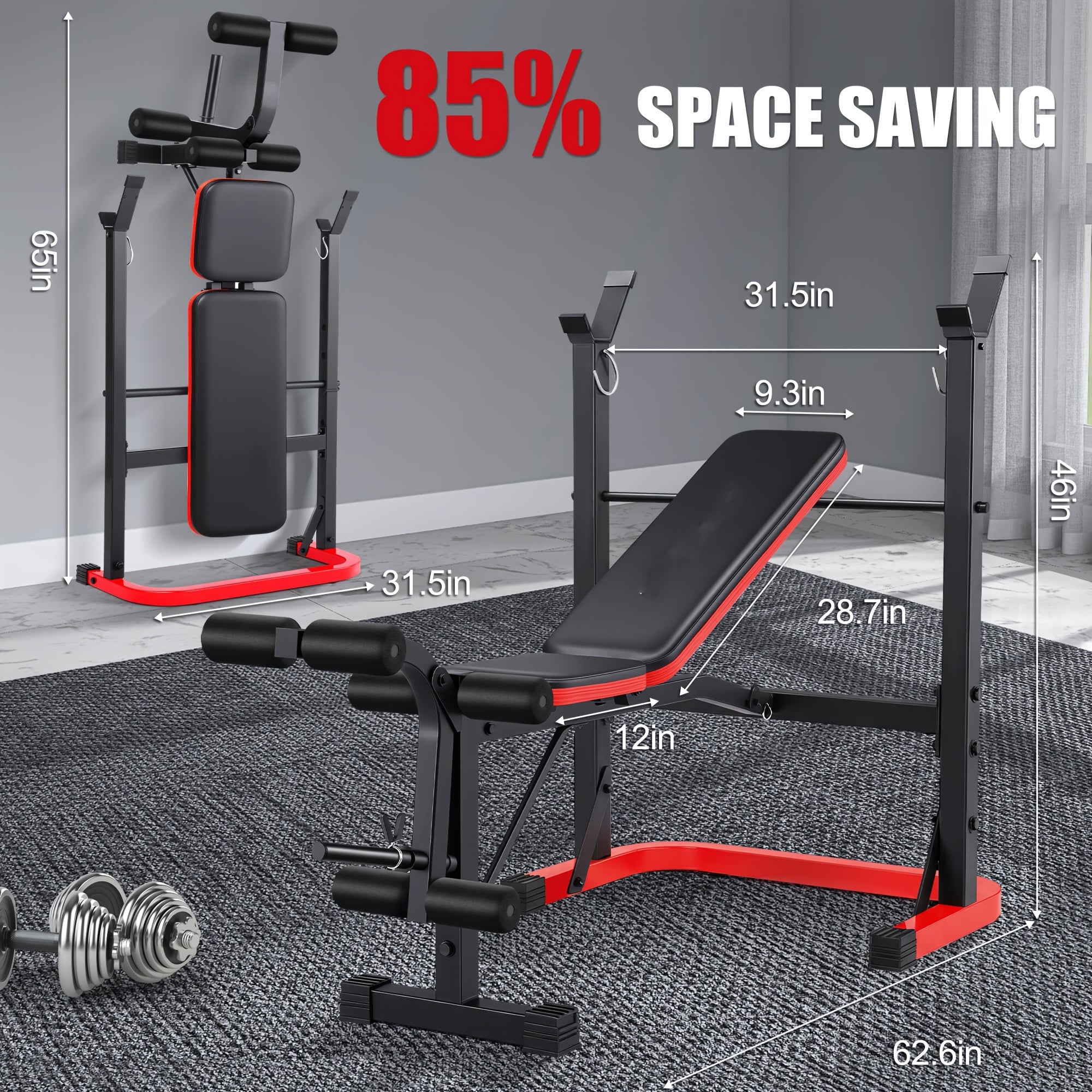 Weight Bench Set with Squat Rack – Adjustable Foldable Workout Bench Press, Leg Developer & Preacher Curl Pad for Home Gym Full Body Training | 800–1200 LBS Capacity | Black, Red, Pink