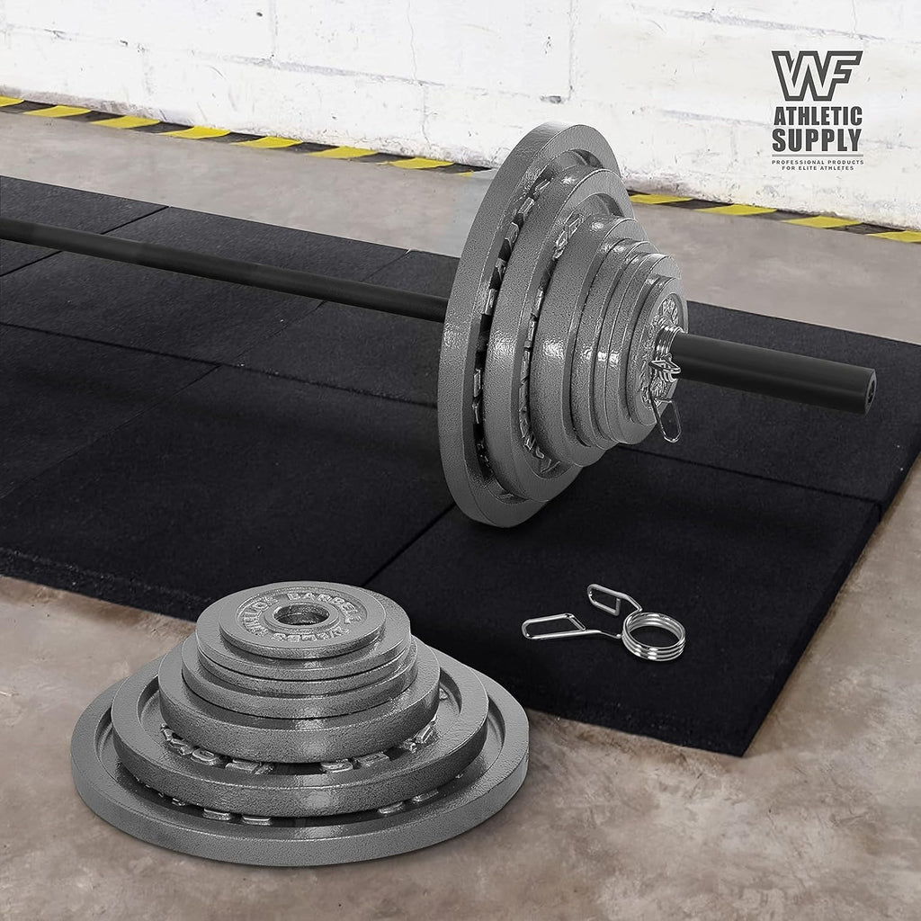 CAPHAUS 2-Inch Solid Cast Iron Weight Plates for Strength Training Weightlifting Bodybuilding Powerlifting - Grey Baked Enamel Barbell Plates 2.5LB 5LB 10LB 25LB 35LB 45LB 100LB Single & Sets