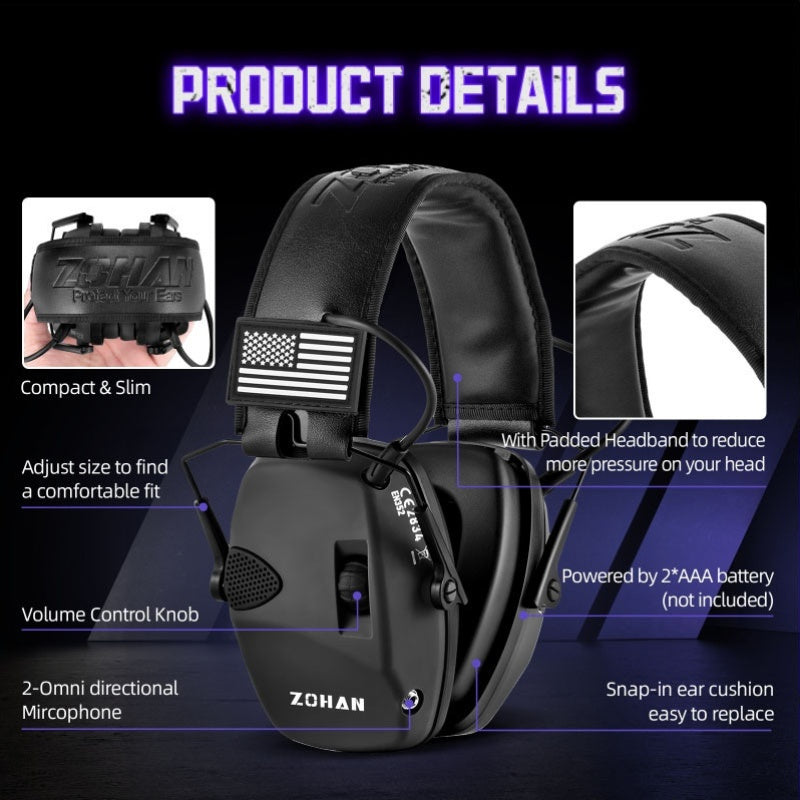 ZOHAN Electronic Shooting Earmuffs NRR 23dB – Noise Cancelling Ear Protection with Sound Amplification for Hunting, Range Shooting, Mowing & Industrial Use, Adjustable Fit, 7 Colors