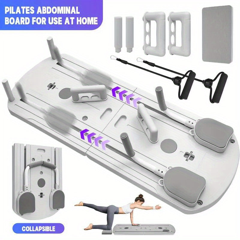 8-in-1 Foldable Pilates Board with Resistance Bands Home Gym Abdominal Workout Equipment Anti-Deformation PP Material Compact Storage Perfect Gift
