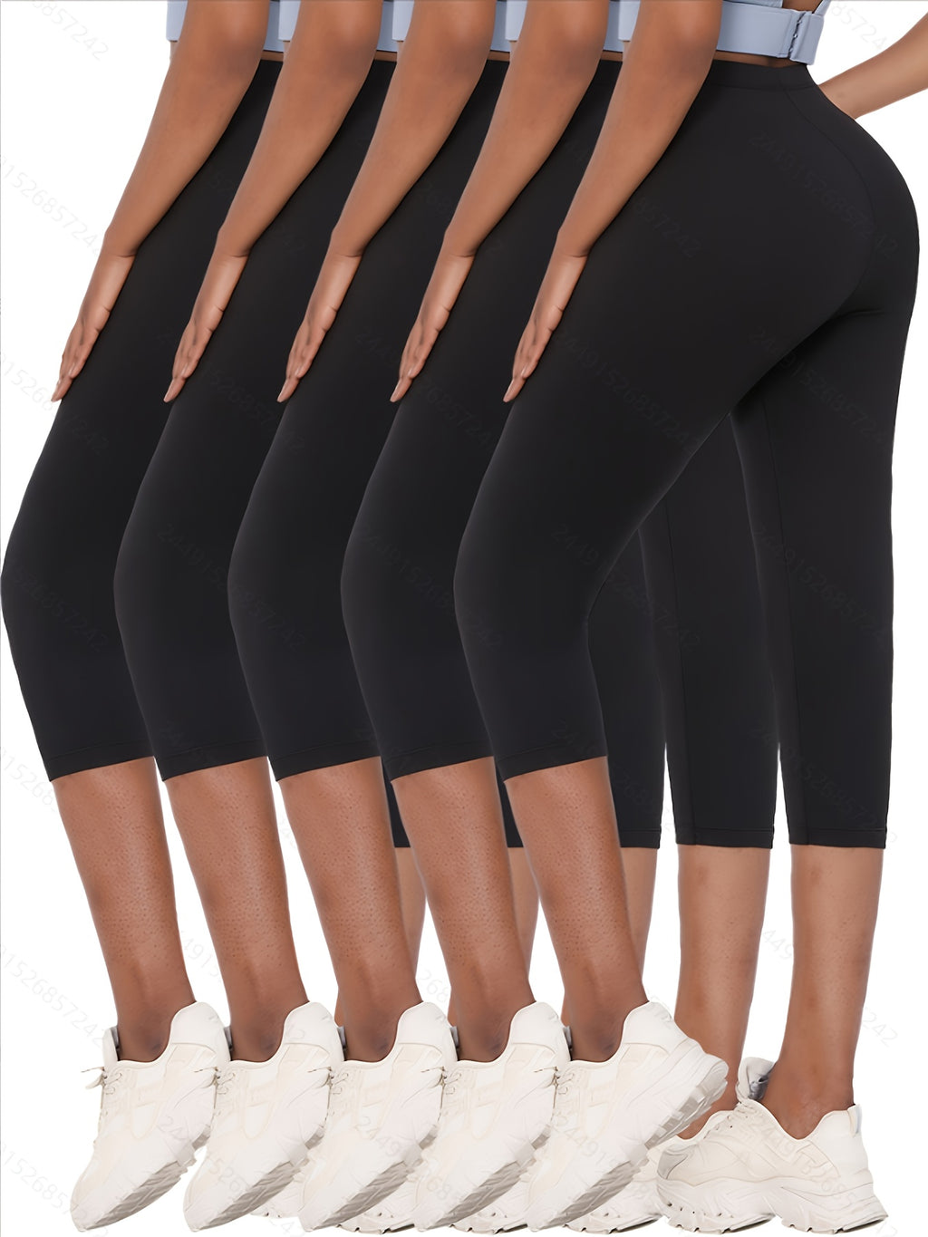 Capri Pants for Women 5-Pack High Stretch No See-Through Skinny Fit Yoga Leggings Sports Workout Pants Soft Fabric Sizes XS-XXL Mixed Colors