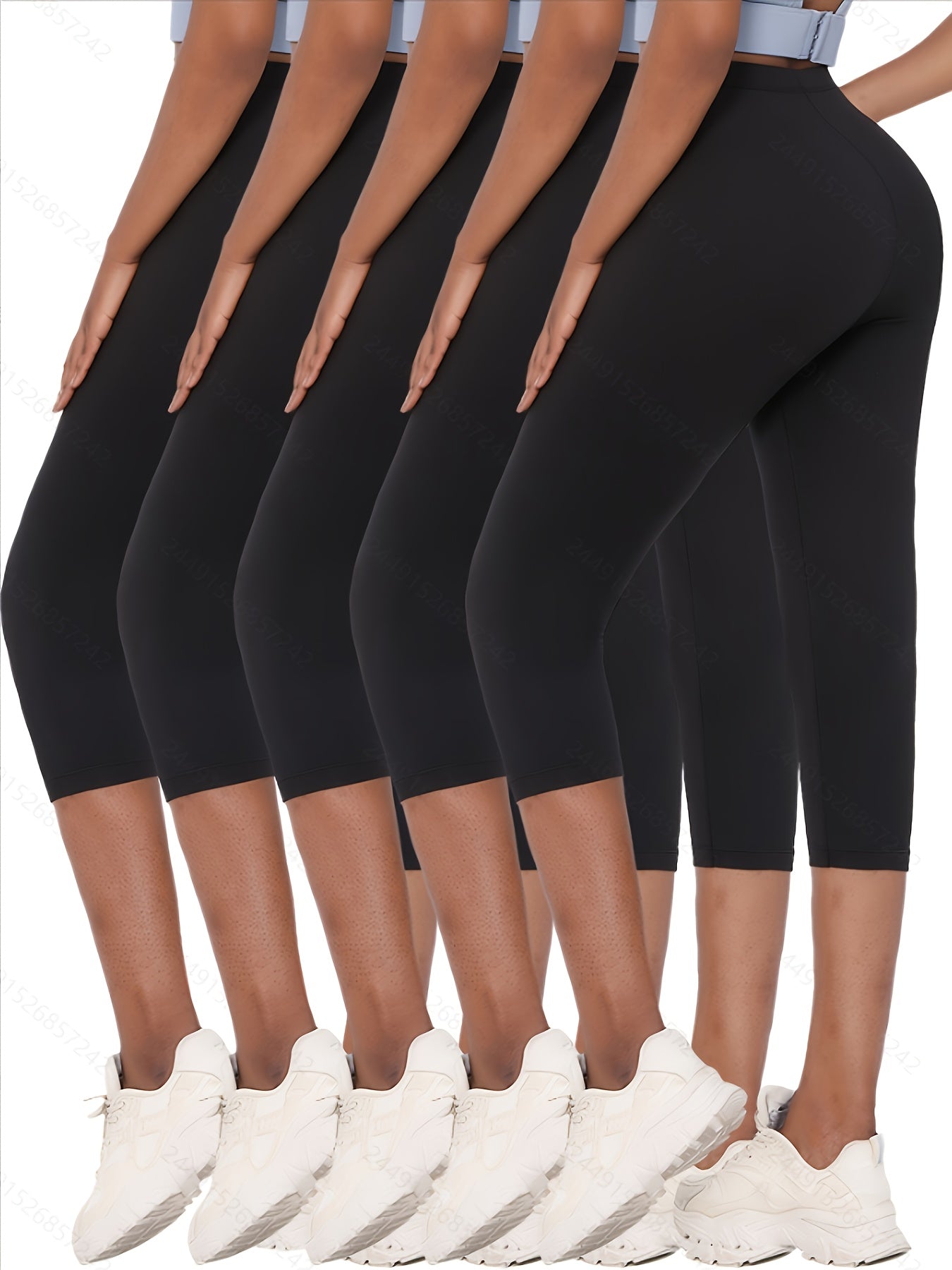 Capri Pants for Women 5-Pack High Stretch No See-Through Skinny Fit Yoga Leggings Sports Workout Pants Soft Fabric Sizes XS-XXL Mixed Colors