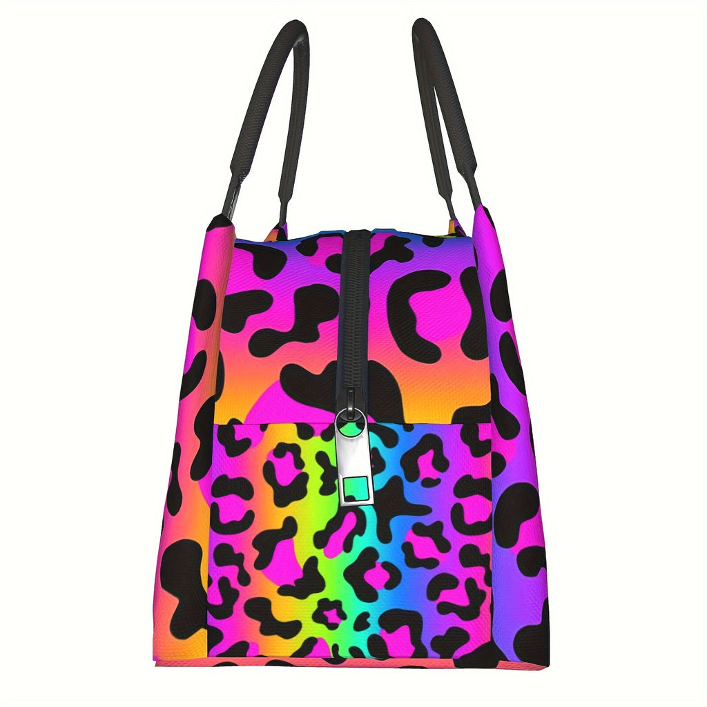 Insulated Lunch Bag Leopard Print for Women Men – Leak-Proof Zipper Cooler Tote Bag for Office Work Travel Picnic, Stylish Reusable Lunch Box 11x6.5x7in