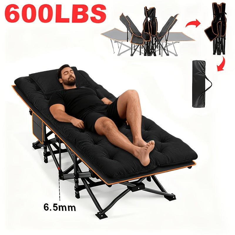 Folding Camping Cot Heavy Duty 500-700 LBS – Extra Large 75-Inch Portable Guest Bed with Mattress, Ergonomic Sturdy Frame for Camping, Hiking, Patio, Home & Outdoor Use
