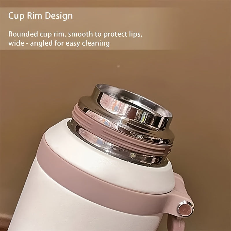 Insulated Water Bottle 600ml Stainless Steel Double Wall Leak-Proof Lid with Handle & Cleaning Brush – Vacuum Tumbler for Outdoor Hiking Camping Gym Travel