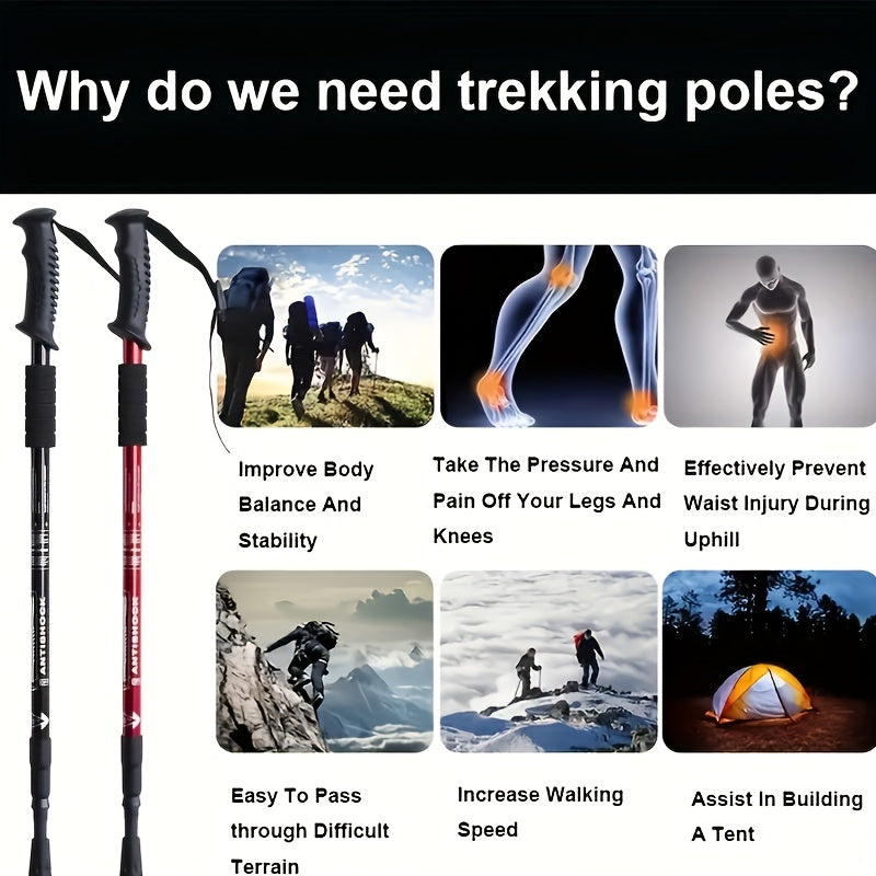 Foldable Aluminum Alloy Hiking Stick Adjustable Trekking Pole Quick Lock Lightweight Collapsible Walking Stick for Men and Women Outdoor
