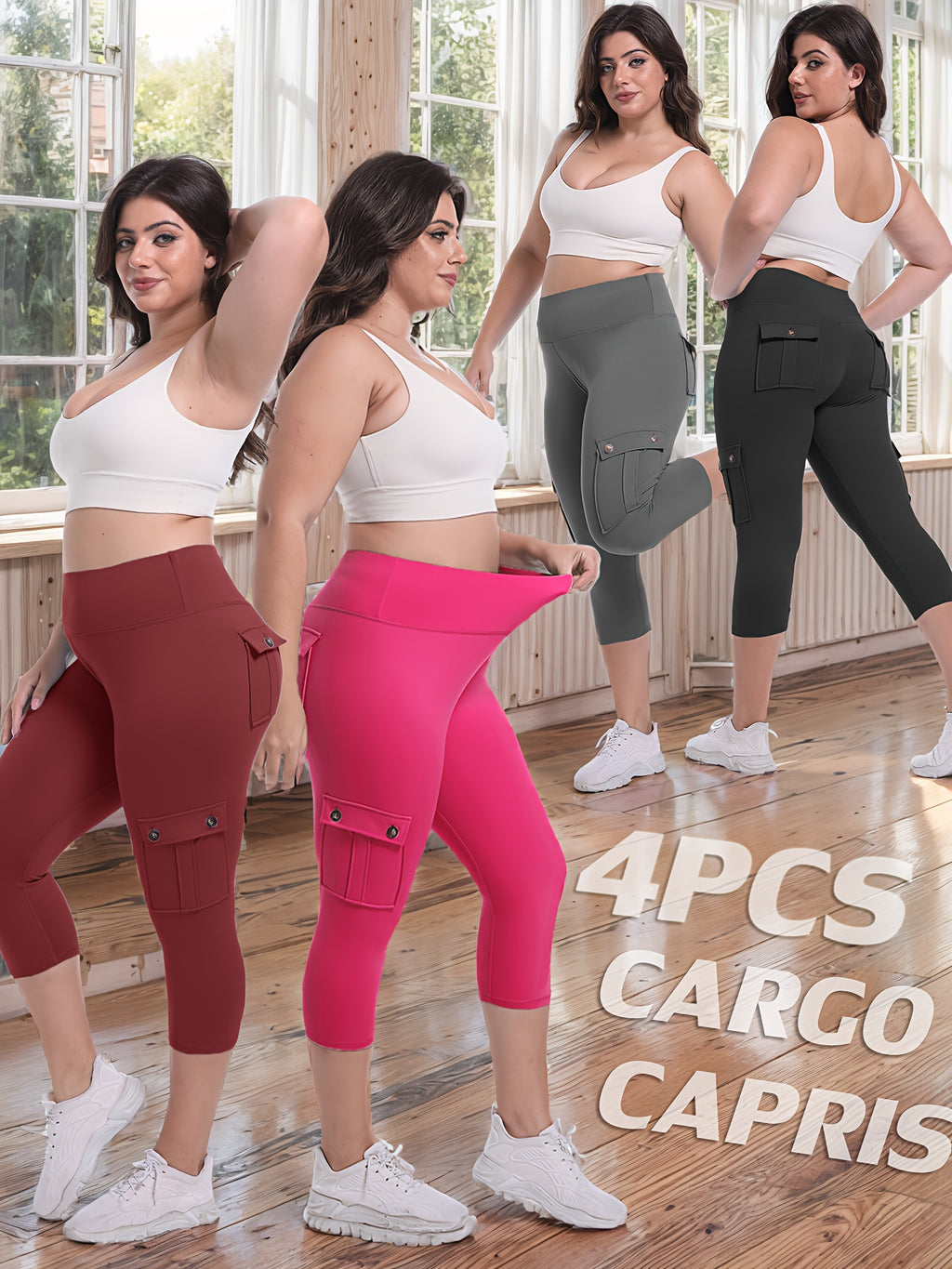 Women's Yoga Capri Pants with Pockets High Waist Butt Lifting Tummy Control – 4-Way Stretch 7/8 Workout Leggings for Running Gym Hiking Pilates 75% Polyester 25% Elastane S M L XL XXL Multi-Color