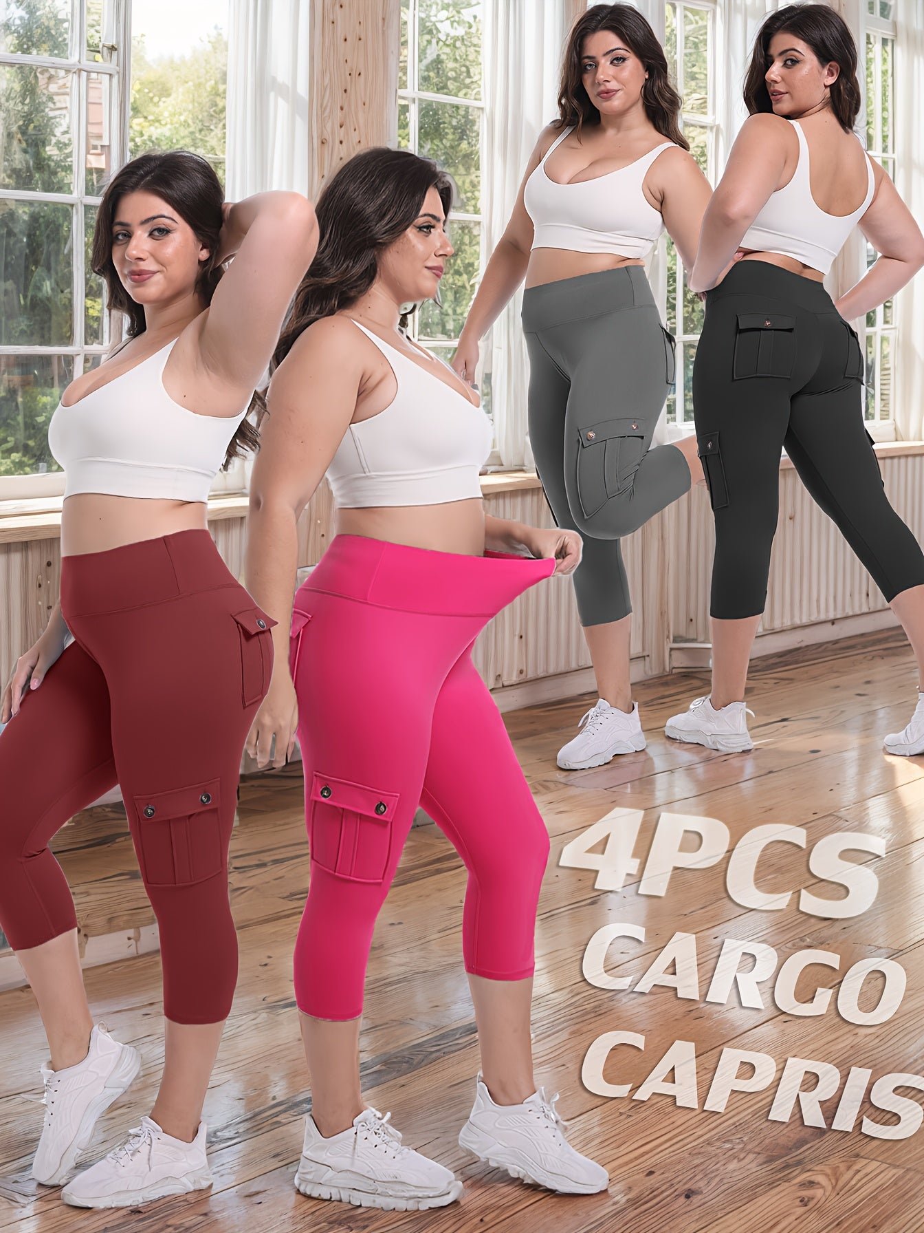 Women's Yoga Capri Pants with Pockets High Waist Butt Lifting Tummy Control – 4-Way Stretch 7/8 Workout Leggings for Running Gym Hiking Pilates 75% Polyester 25% Elastane S M L XL XXL Multi-Color