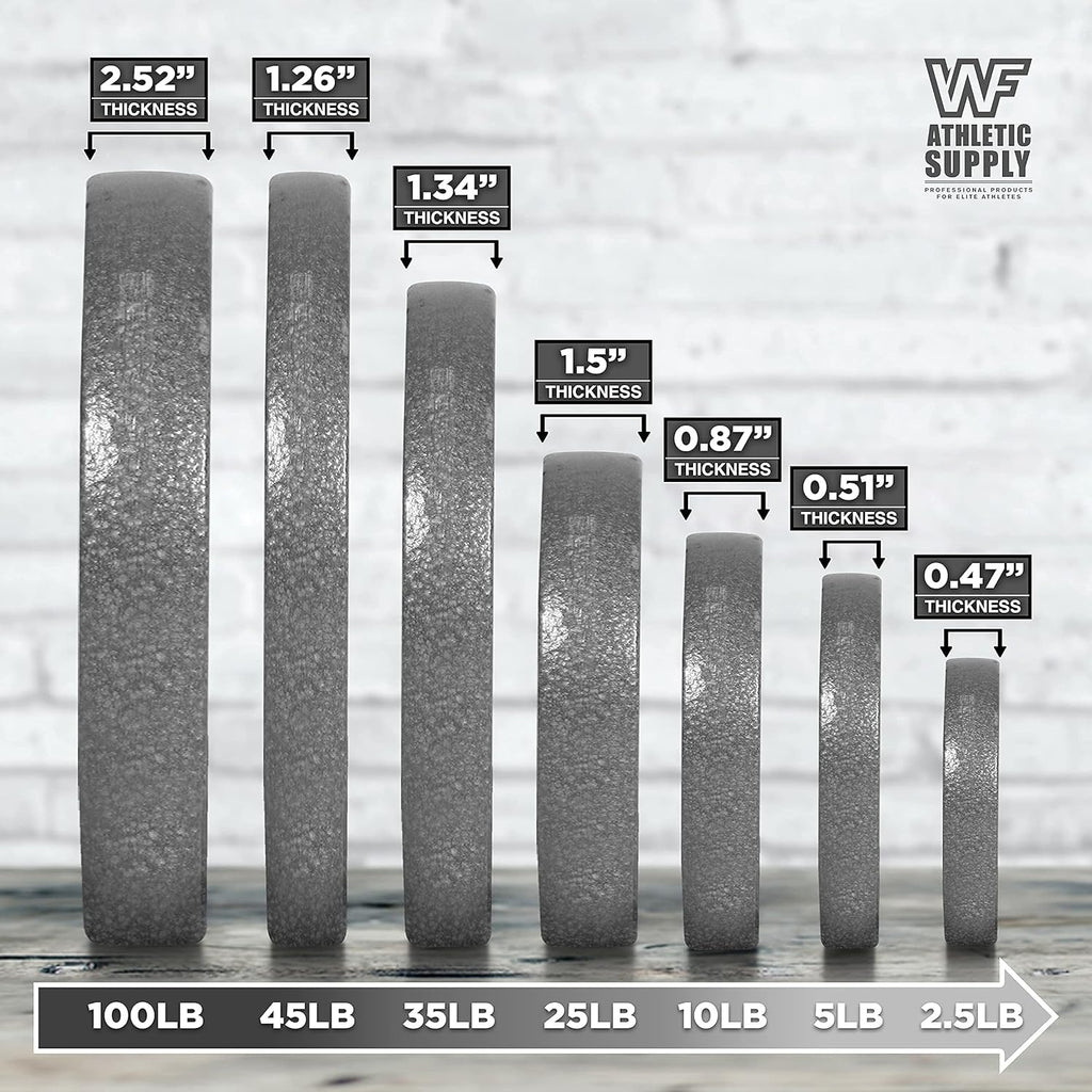 CAPHAUS 2-Inch Solid Cast Iron Weight Plates for Strength Training Weightlifting Bodybuilding Powerlifting - Grey Baked Enamel Barbell Plates 2.5LB 5LB 10LB 25LB 35LB 45LB 100LB Single & Sets