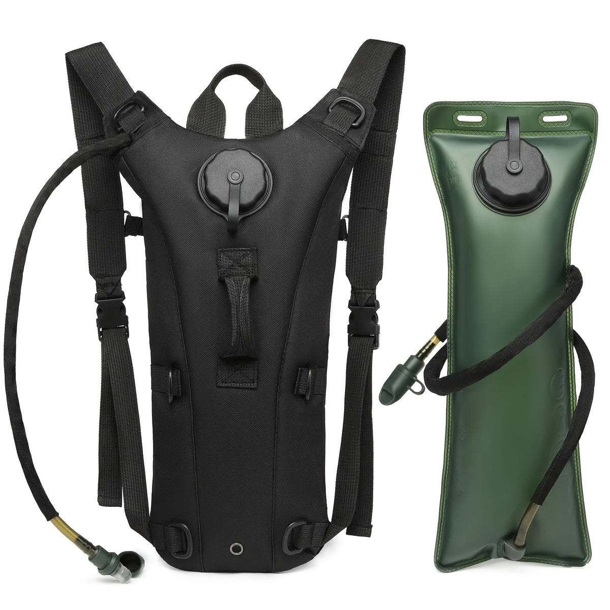 Hydration Backpack with 101oz Water Bladder – Lightweight Tactical Water Bag, Adjustable Straps for Hiking, Biking, Running & Climbing, Black & Green