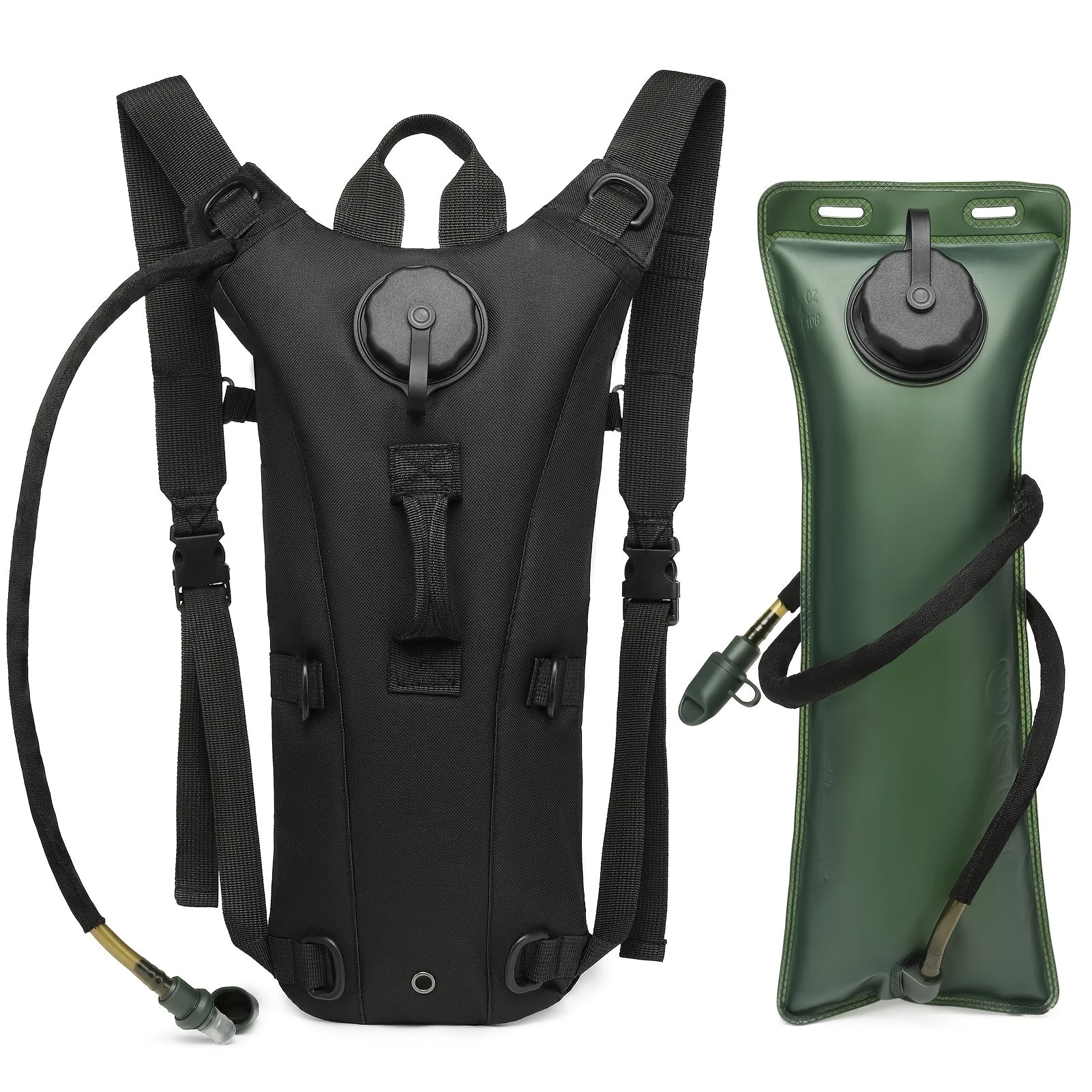Hydration Backpack with 101oz Water Bladder – Lightweight Tactical Water Bag, Adjustable Straps for Hiking, Biking, Running & Climbing, Black & Green