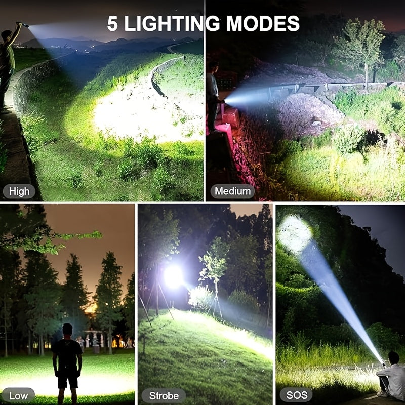 4000 Lumen Rechargeable LED Tactical Flashlight High Lumens Aluminum Alloy, 4 Modes, 500M Range, USB-C Charging for Camping, Fishing, Hiking & Emergency