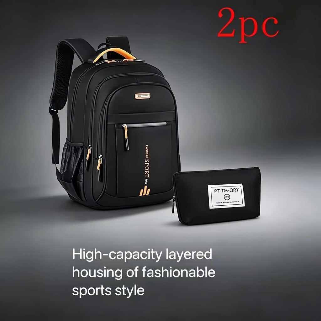 Men's Large Capacity Travel Backpack 3-Piece Set – Durable Nylon, Multi-Compartment Business & Campus Bag with Adjustable Straps, Black Laptop Backpack for Men